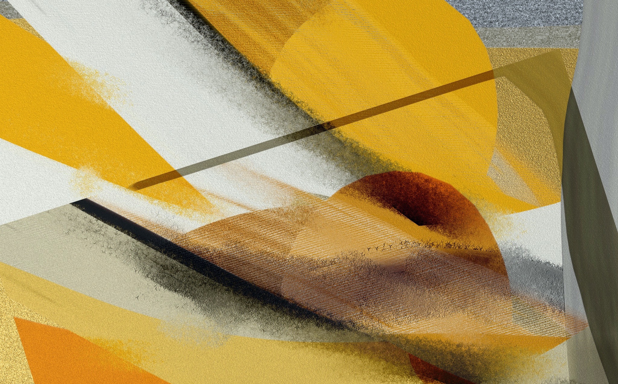Abstract artwork with yellow and brown shapes HD Wallpaper