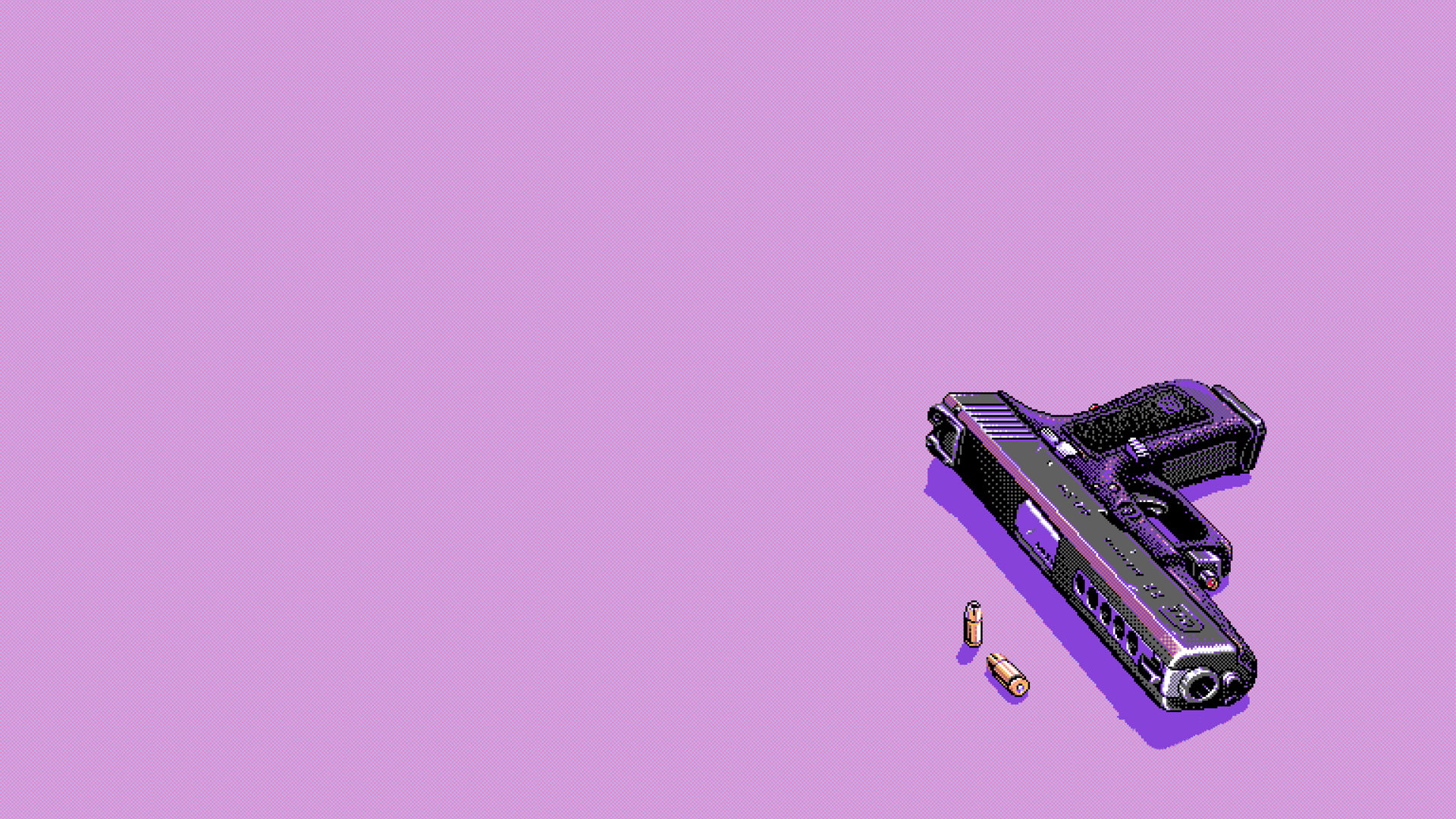 Pixelated Glock pistol with bullets on purple background HD Wallpaper