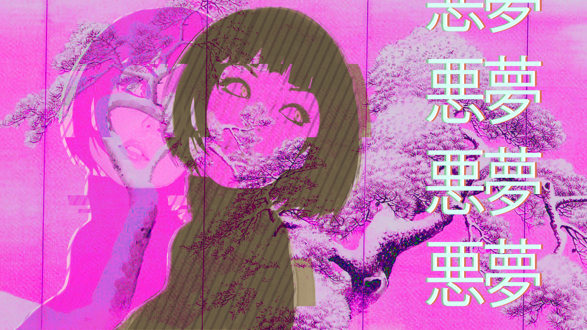 Artwork of a woman with short hair in a synthwave style HD Wallpaper