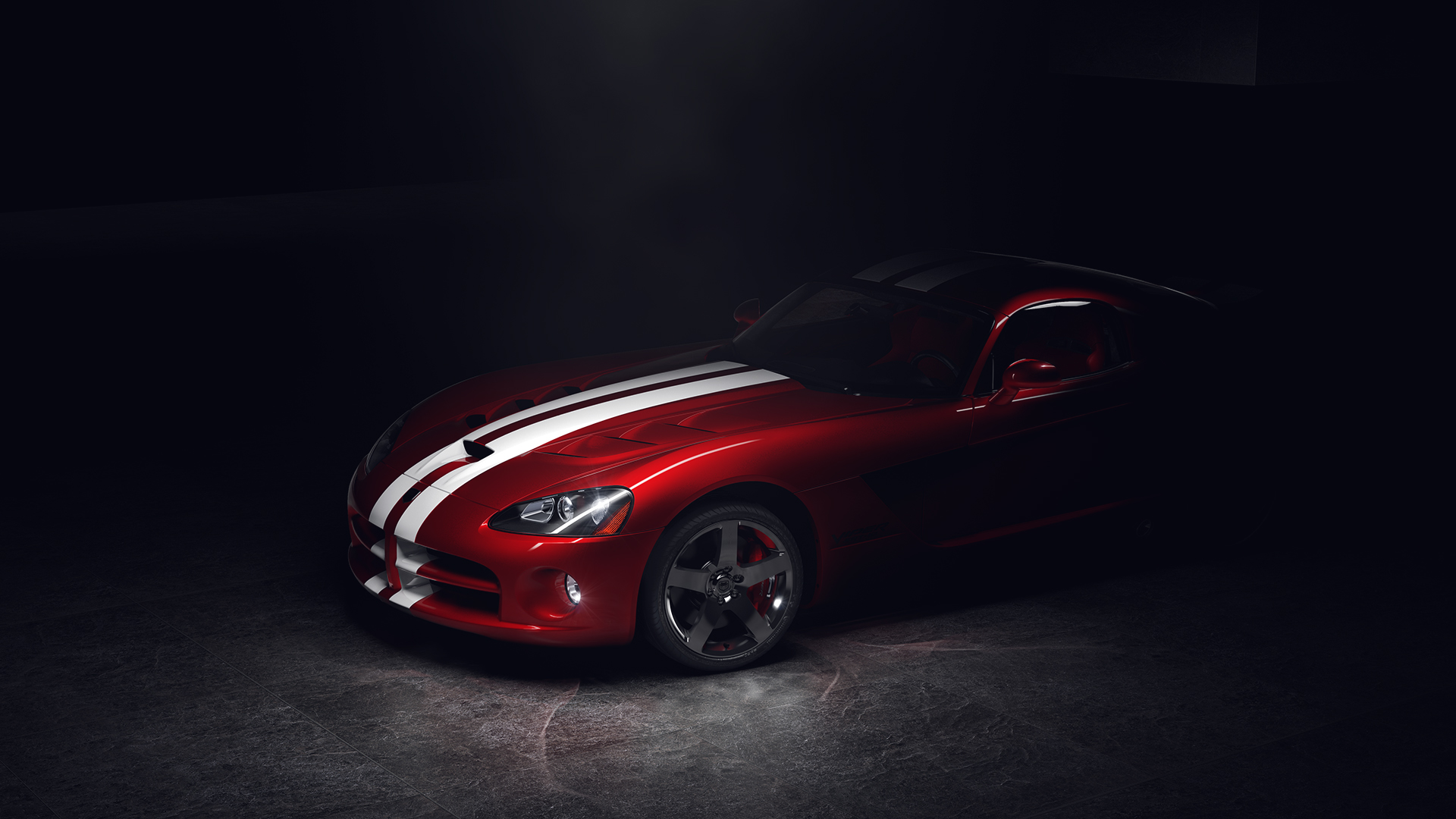 Red Dodge Viper SRT 10 with white stripes HD Wallpaper