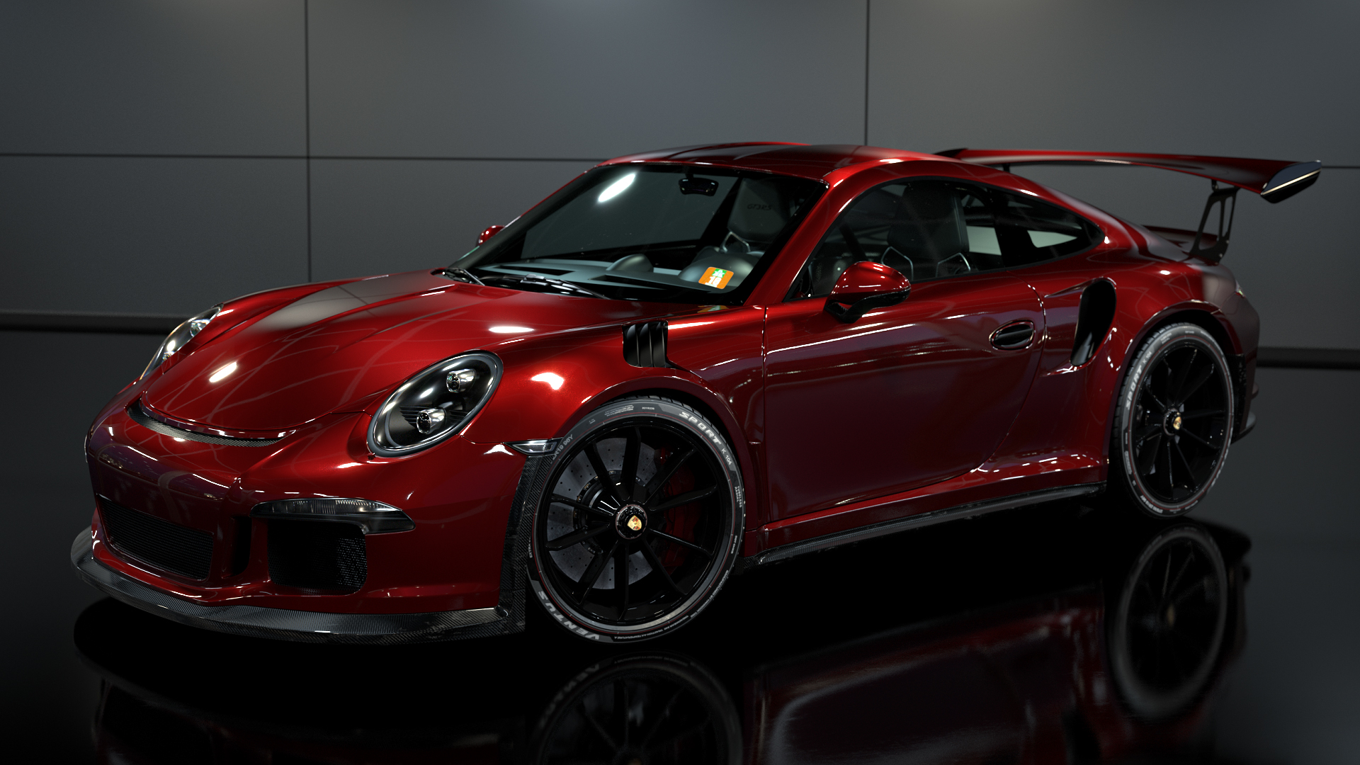 Red Porsche GT3 car with reflection HD Wallpaper