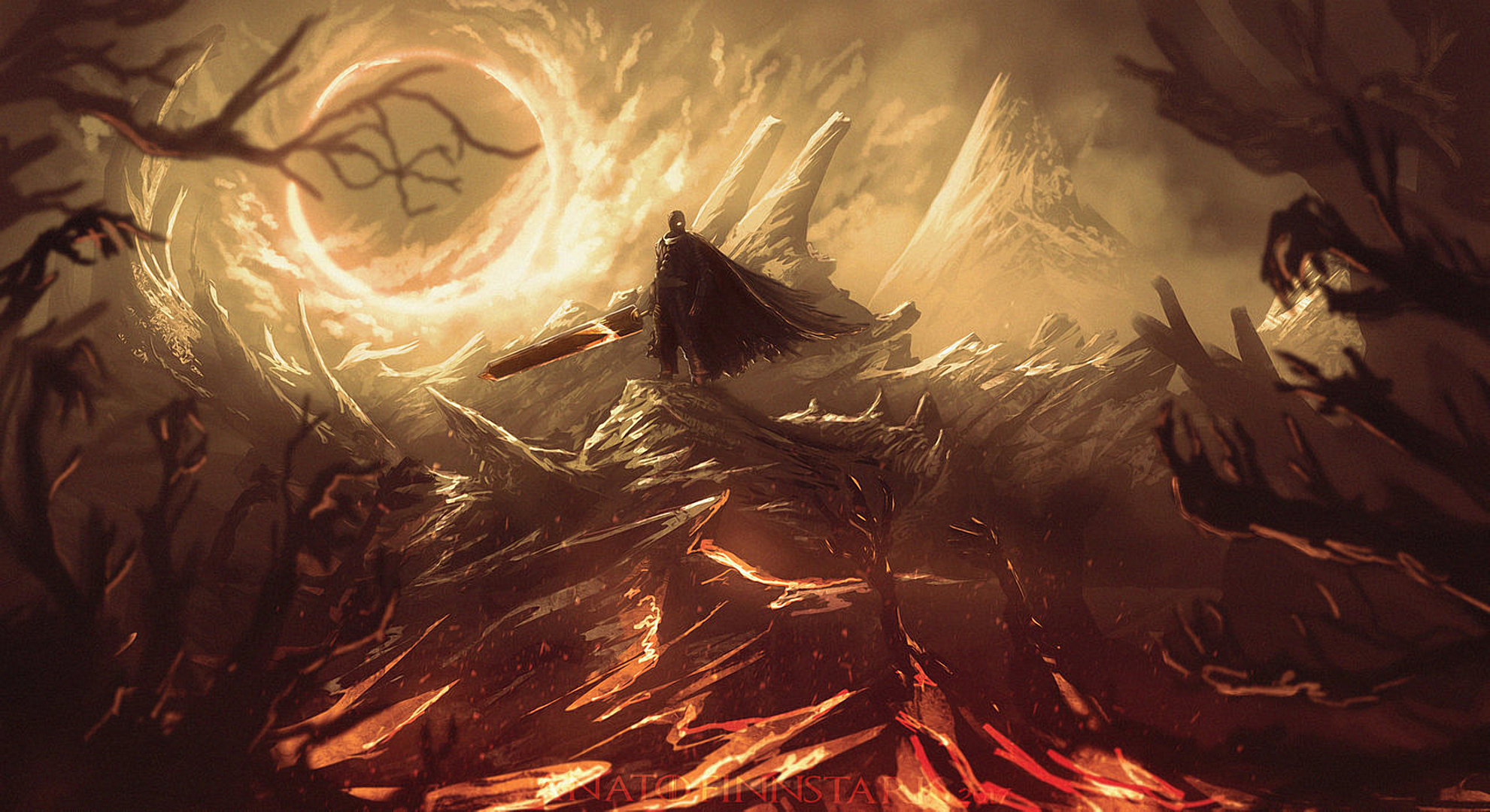 Guts from Berserk in a desolate landscape HD Wallpaper