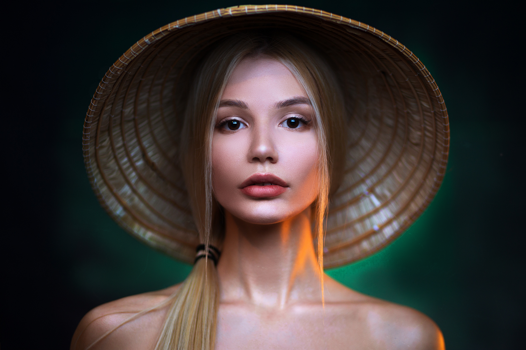Woman wearing a conical hat HD Wallpaper