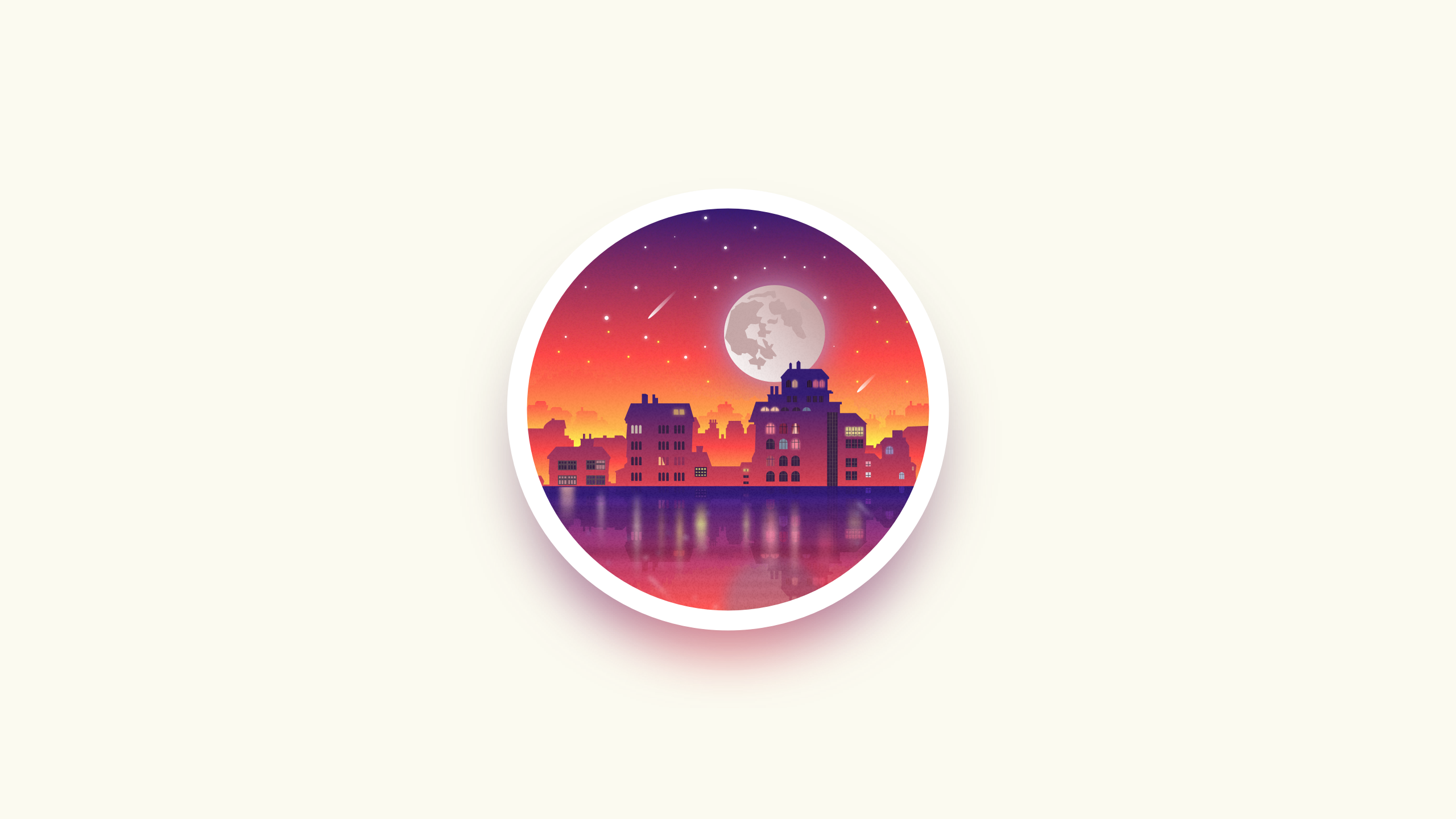 Cityscape at night with moon and stars by Julien Clauzier HD Wallpaper