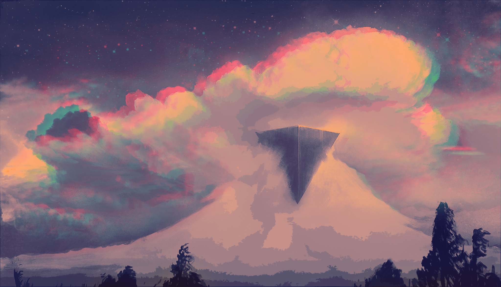 sky, triangle, mountain glitch, clouds, glitch art, paisaje erroneo HD Wallpaper