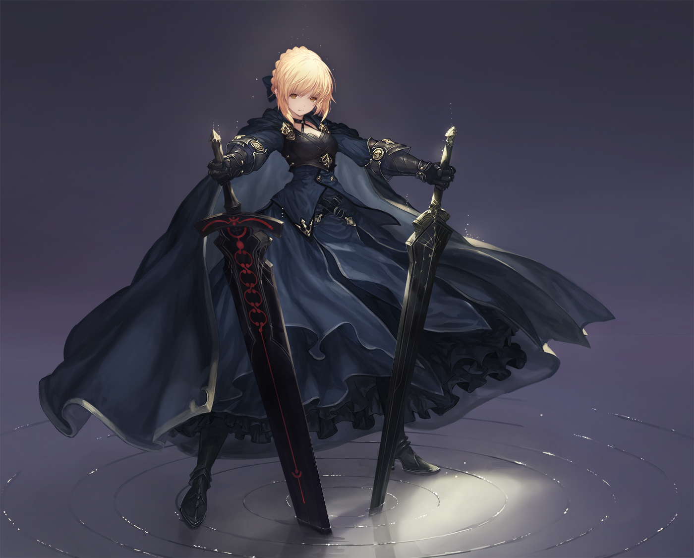 Saber from Fate/Stay Night holding two swords HD Wallpaper