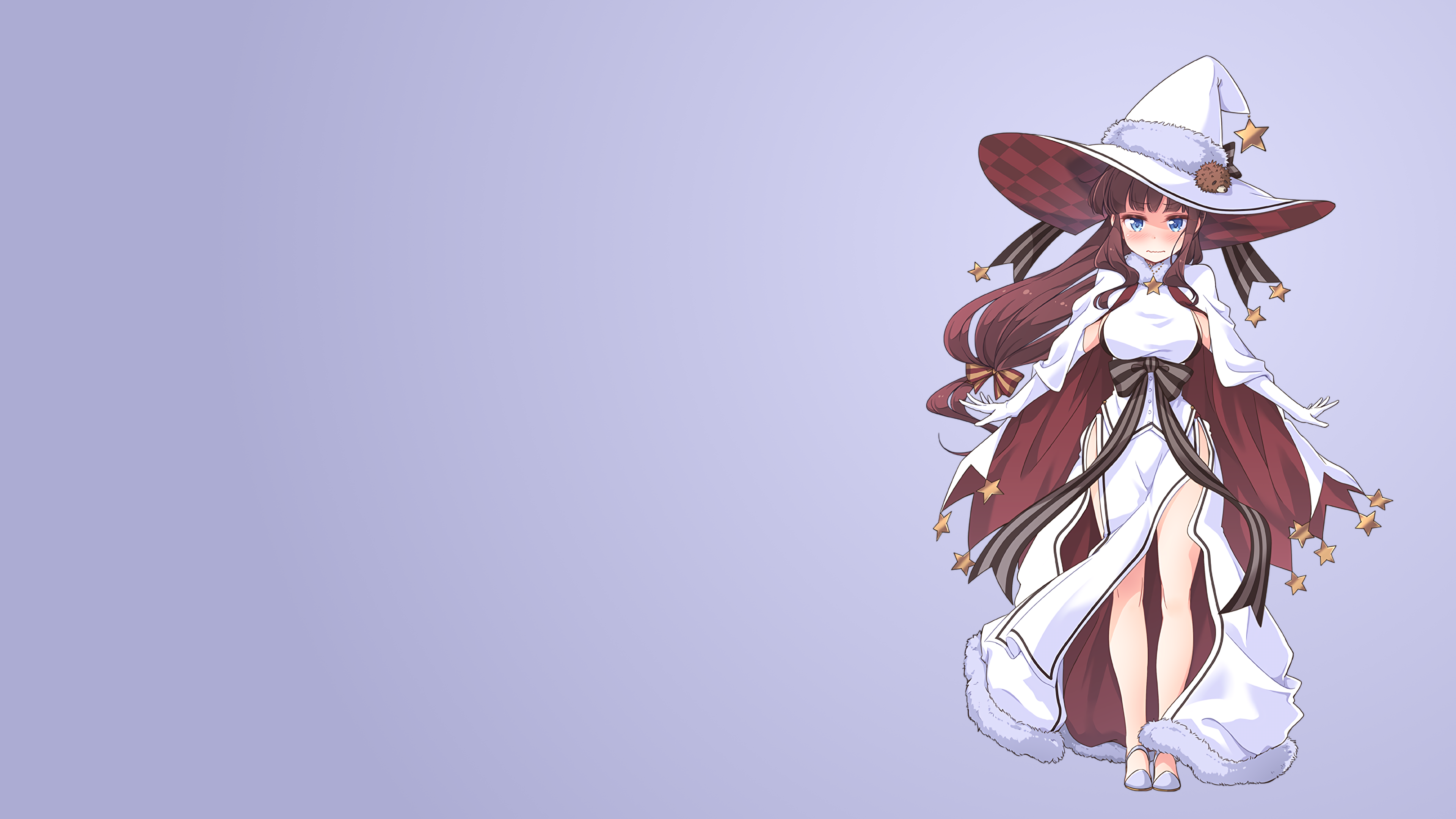Anime girl with witch hat and stars HD Wallpaper
