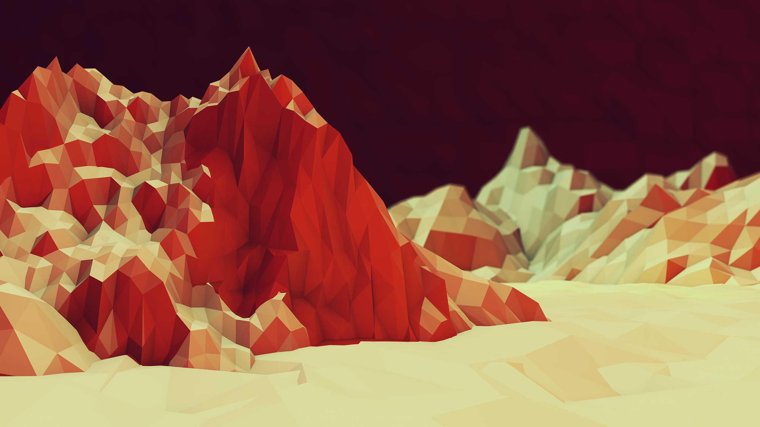 Low poly artwork of red and beige mountains HD Wallpaper