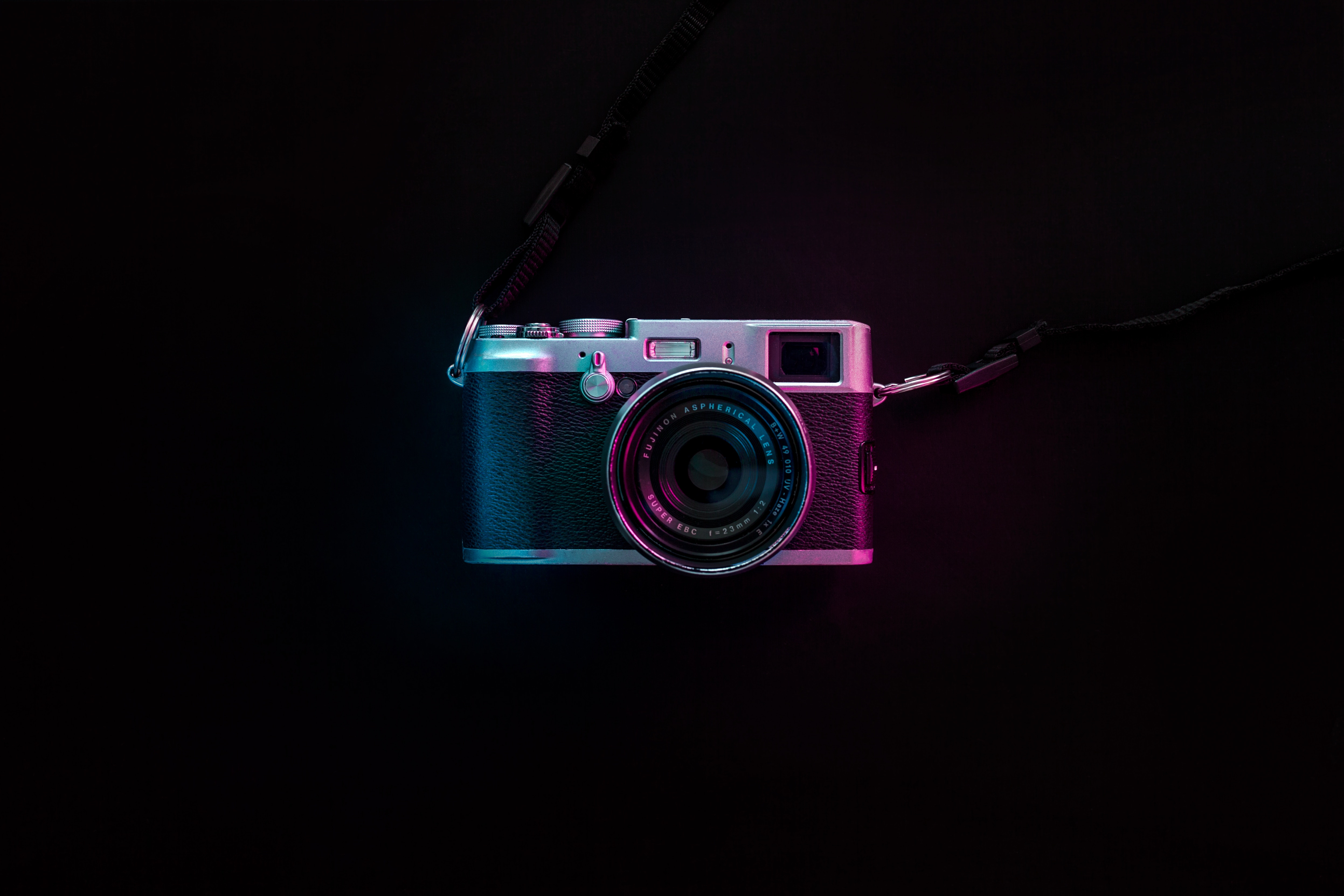 Fujifilm X100V camera with neon lighting HD Wallpaper