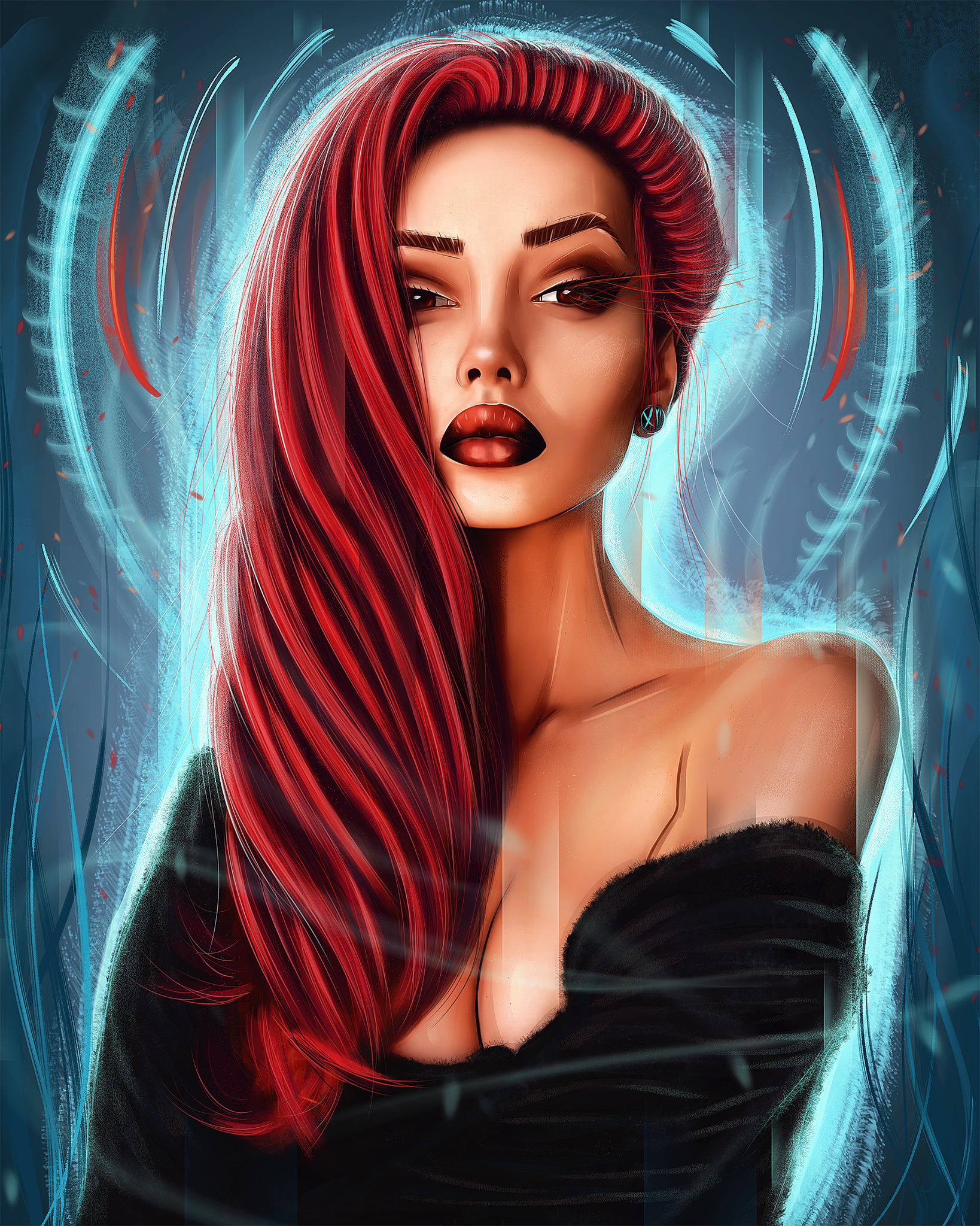 Woman with red hair looking at viewer HD Wallpaper