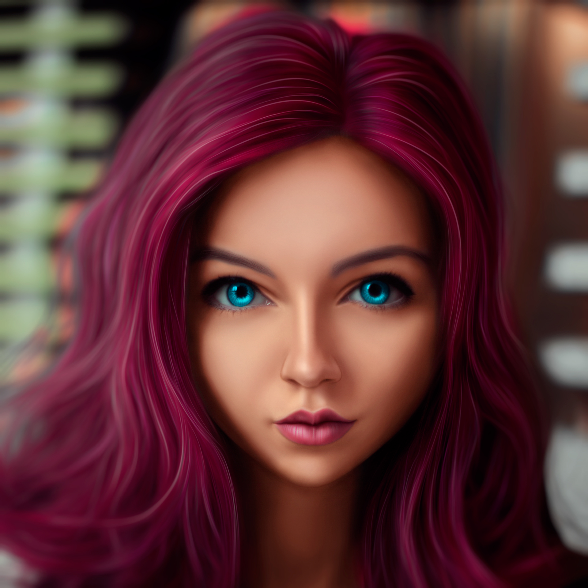 Portrait of a woman with magenta hair and blue eyes HD Wallpaper