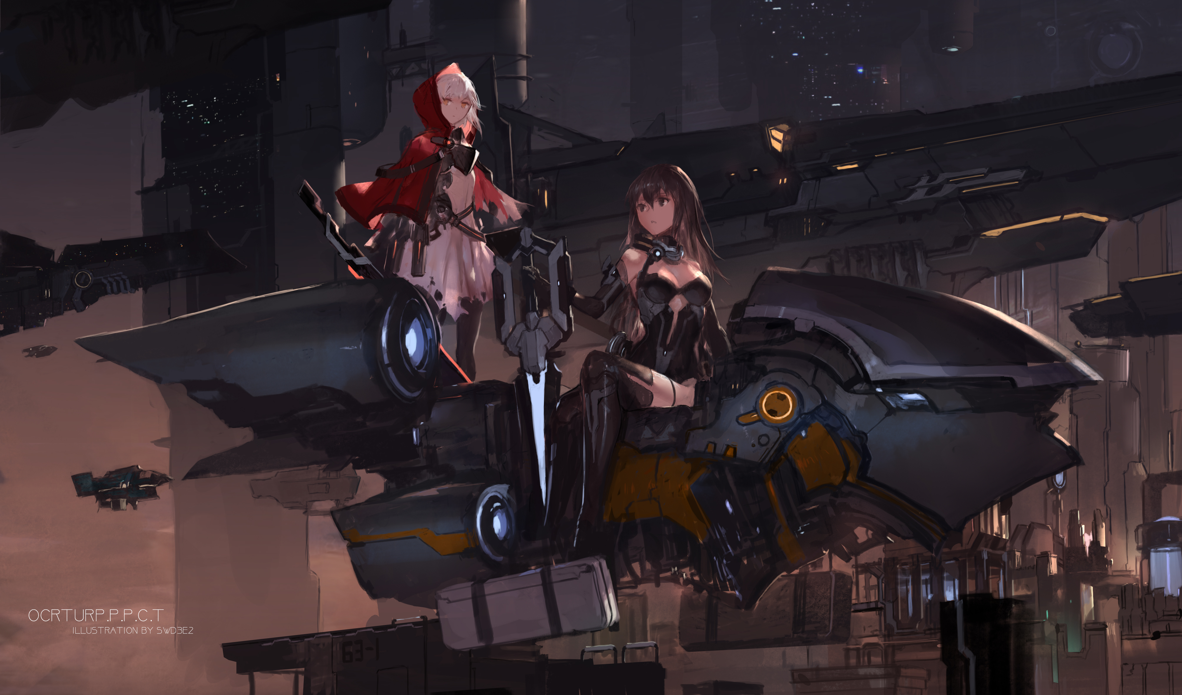 Two anime women on a futuristic vehicle HD Wallpaper