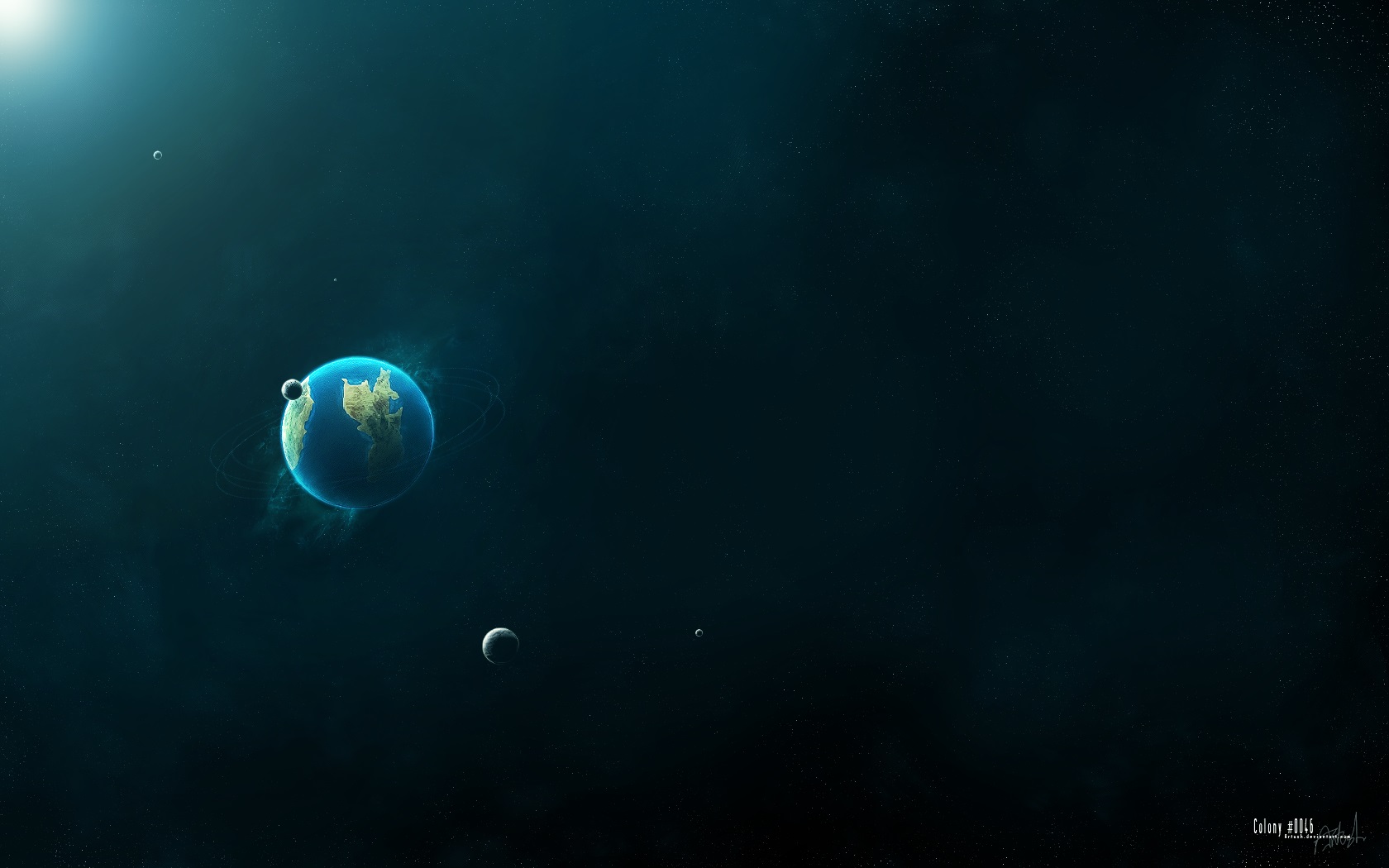 Artwork of a planet with moons in space HD Wallpaper
