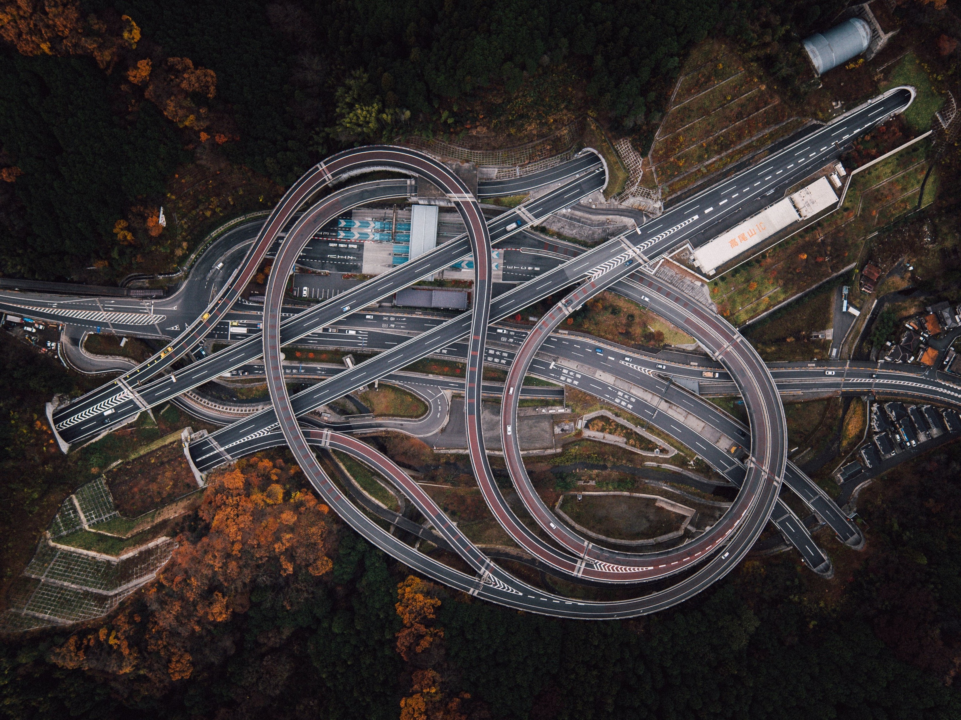 Aerial View of a Complex Highway Interchange in Japan HD Wallpaper