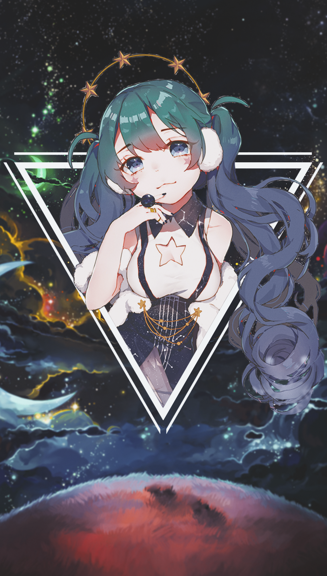 Anime girl with blue hair and starry outfit HD Wallpaper