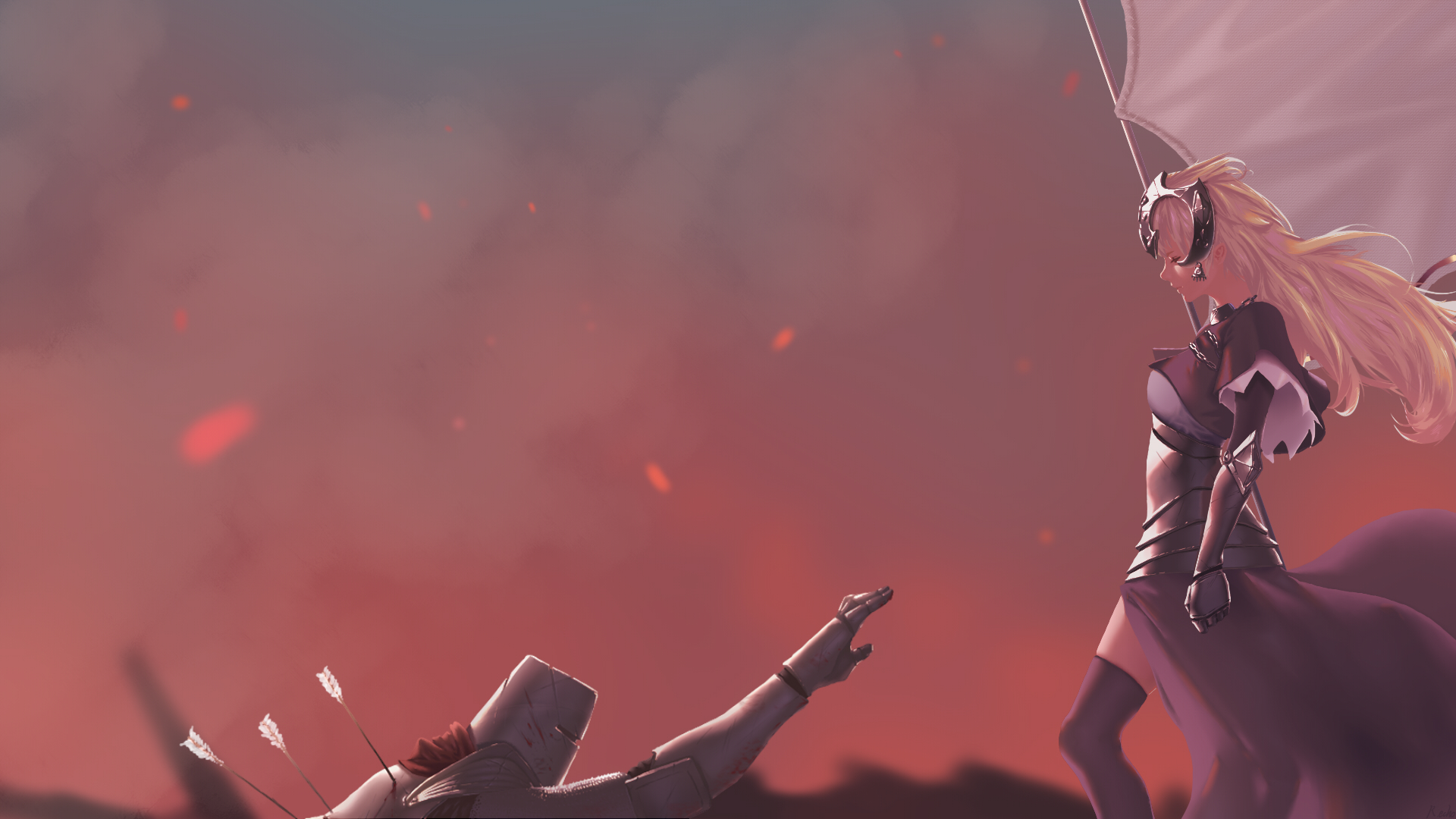 Jeanne d'Arc from Fate/Grand Order in battle HD Wallpaper