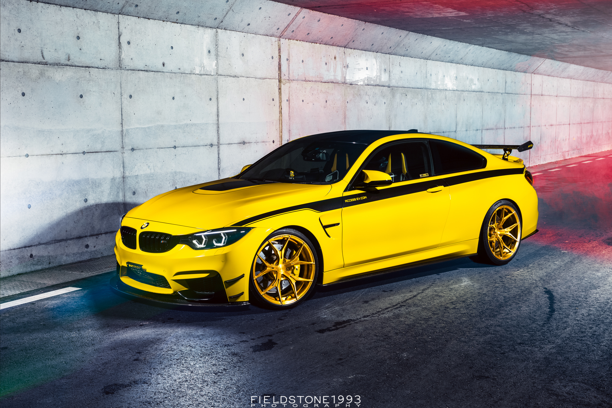 Yellow BMW M4 Coupe with Gold Wheels HD Wallpaper