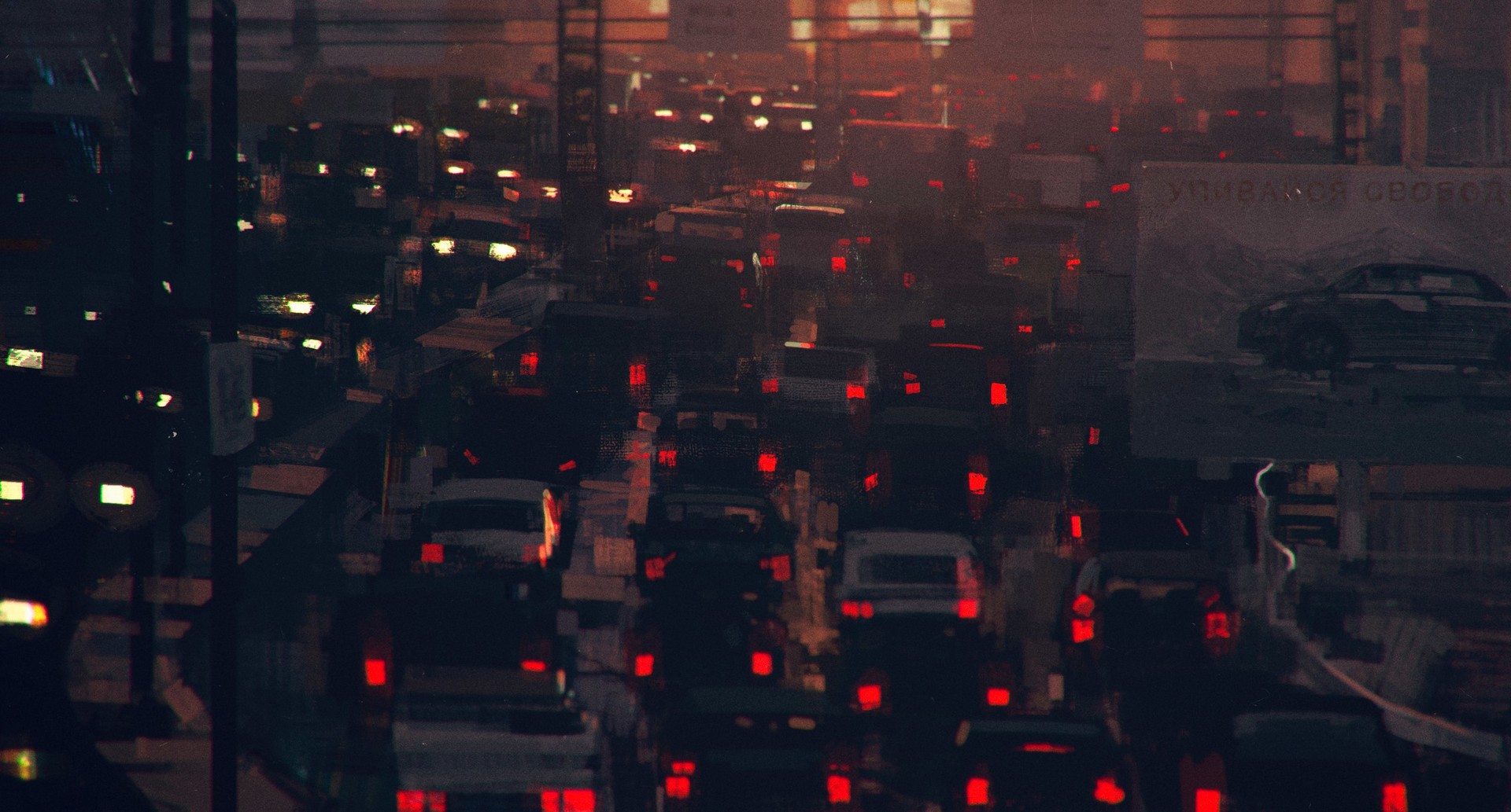 Traffic jam with red lights at night HD Wallpaper