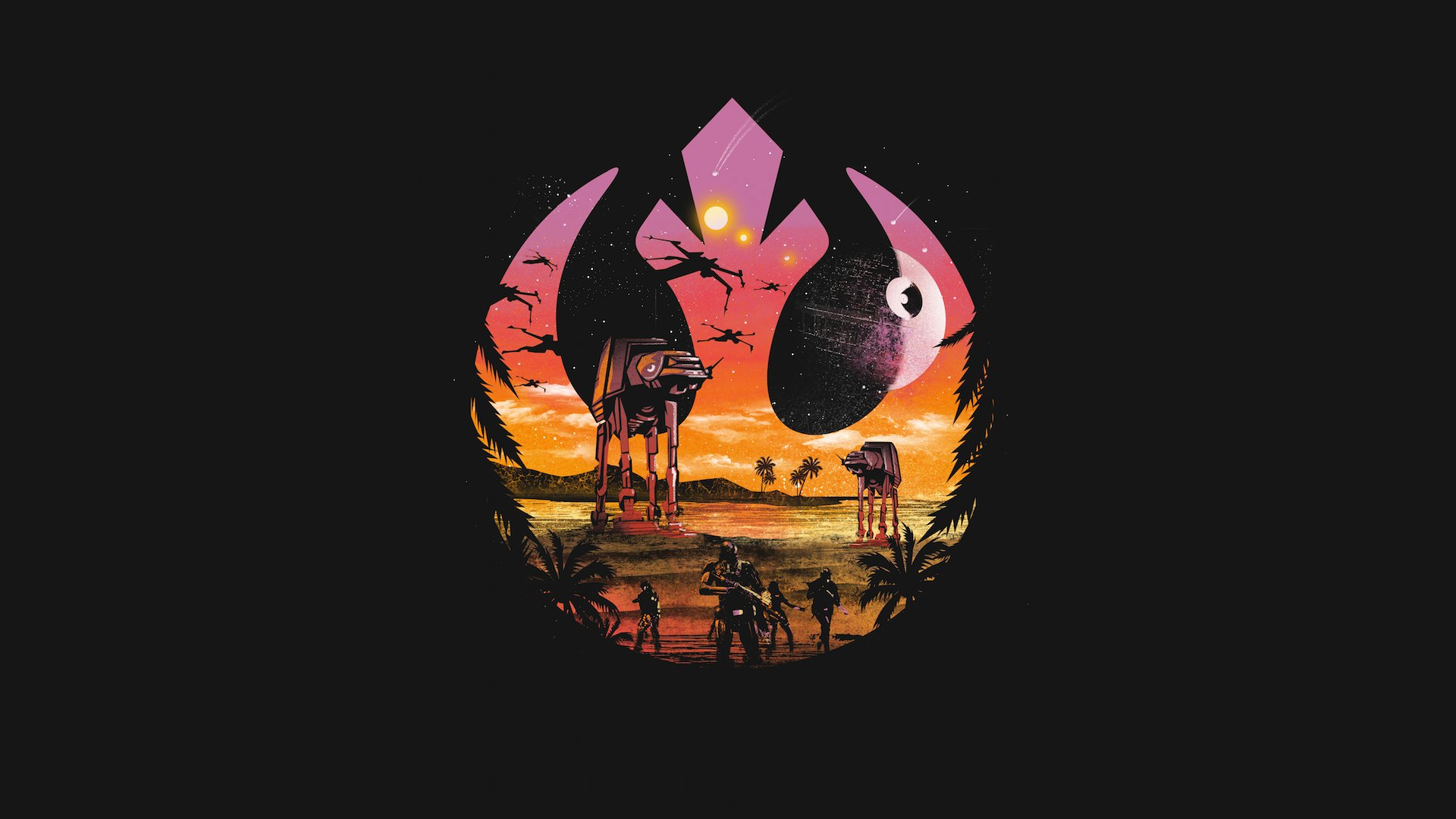 Star Wars Rebel Alliance AT-ATs and Death Star Artwork HD Wallpaper