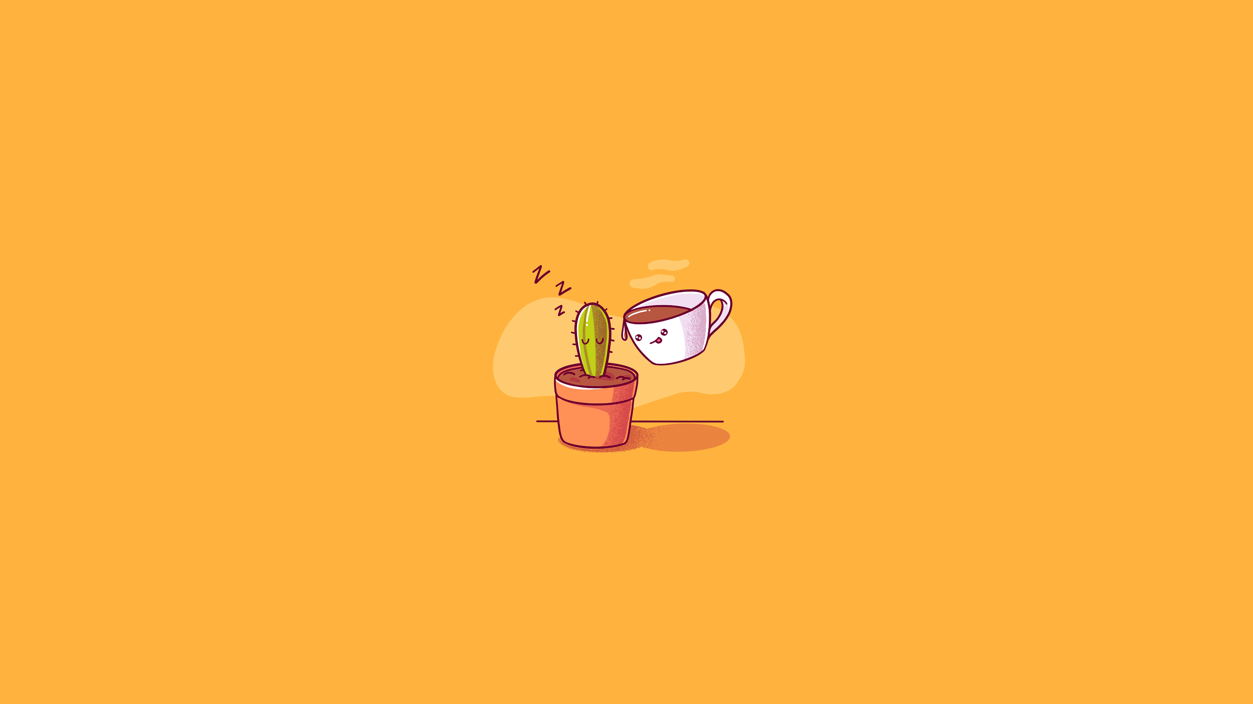 Sleeping cactus and a cup of coffee HD Wallpaper