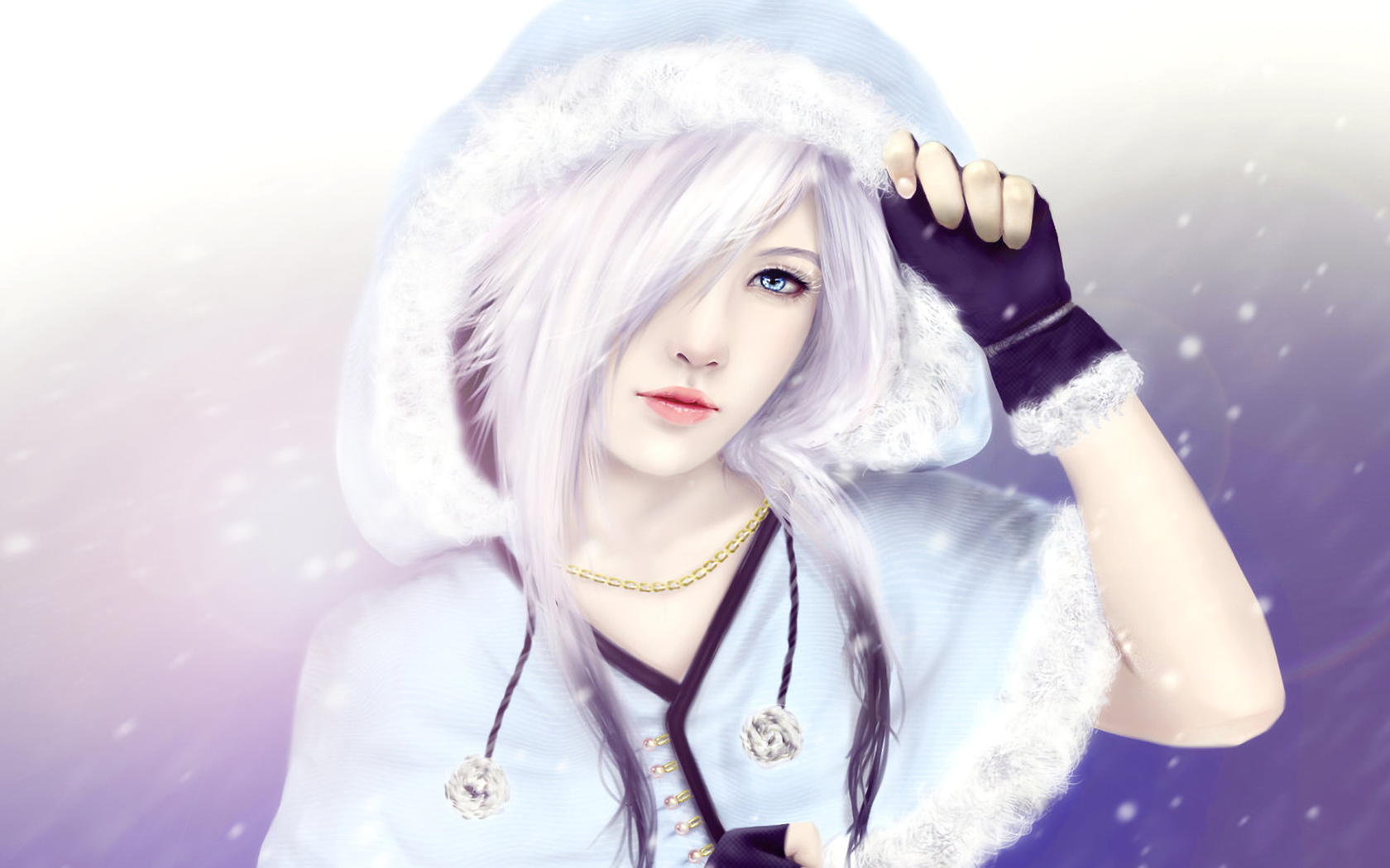 Anime character in winter clothing with snow HD Wallpaper
