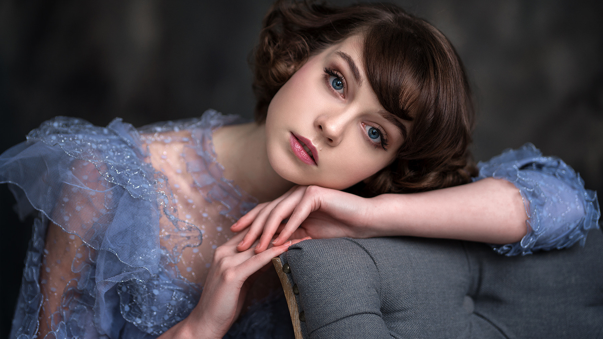 Olya Pushkina portrait with blue eyes HD Wallpaper