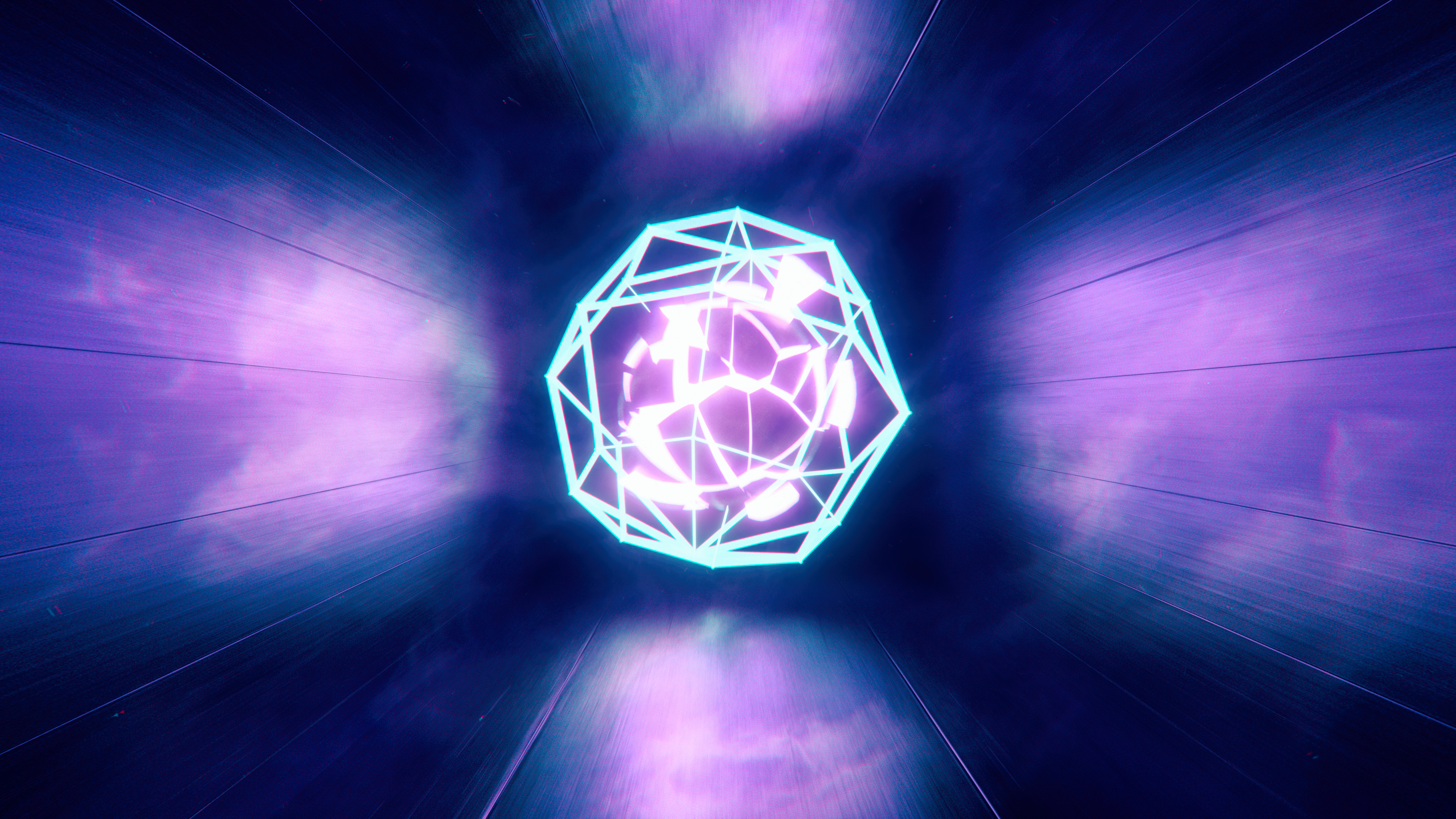 Abstract glowing geometric shape in a tunnel HD Wallpaper