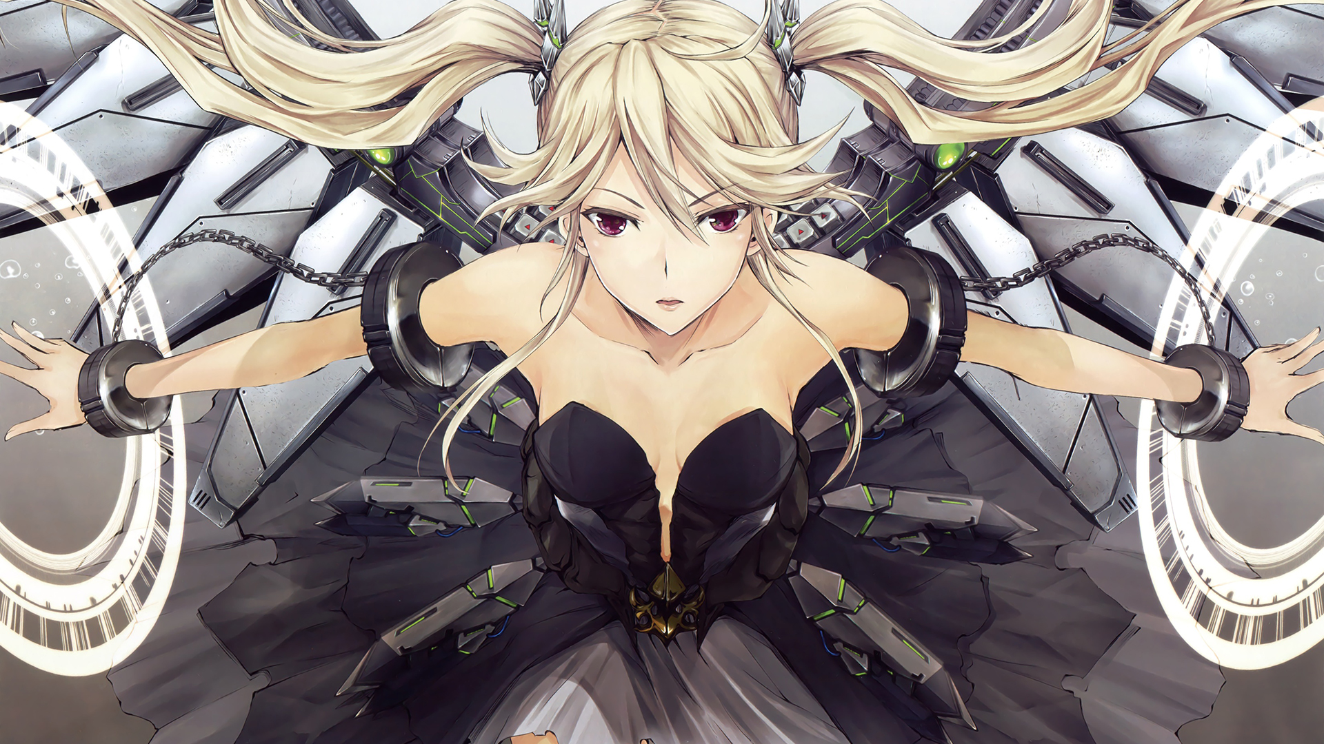 Anime girl with blonde twintails and mechanical wings HD Wallpaper