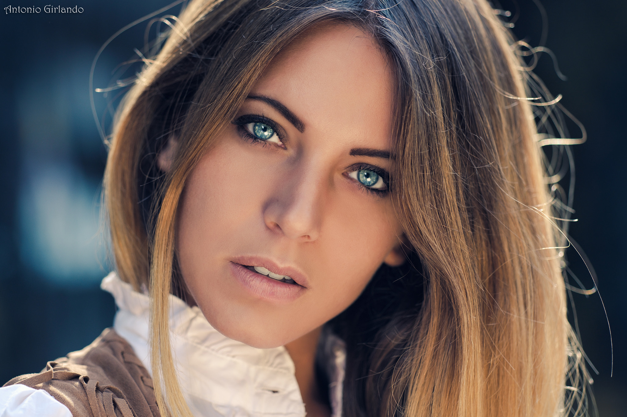 Portrait of a Woman with Blue Eyes by Antonio Girlando HD Wallpaper