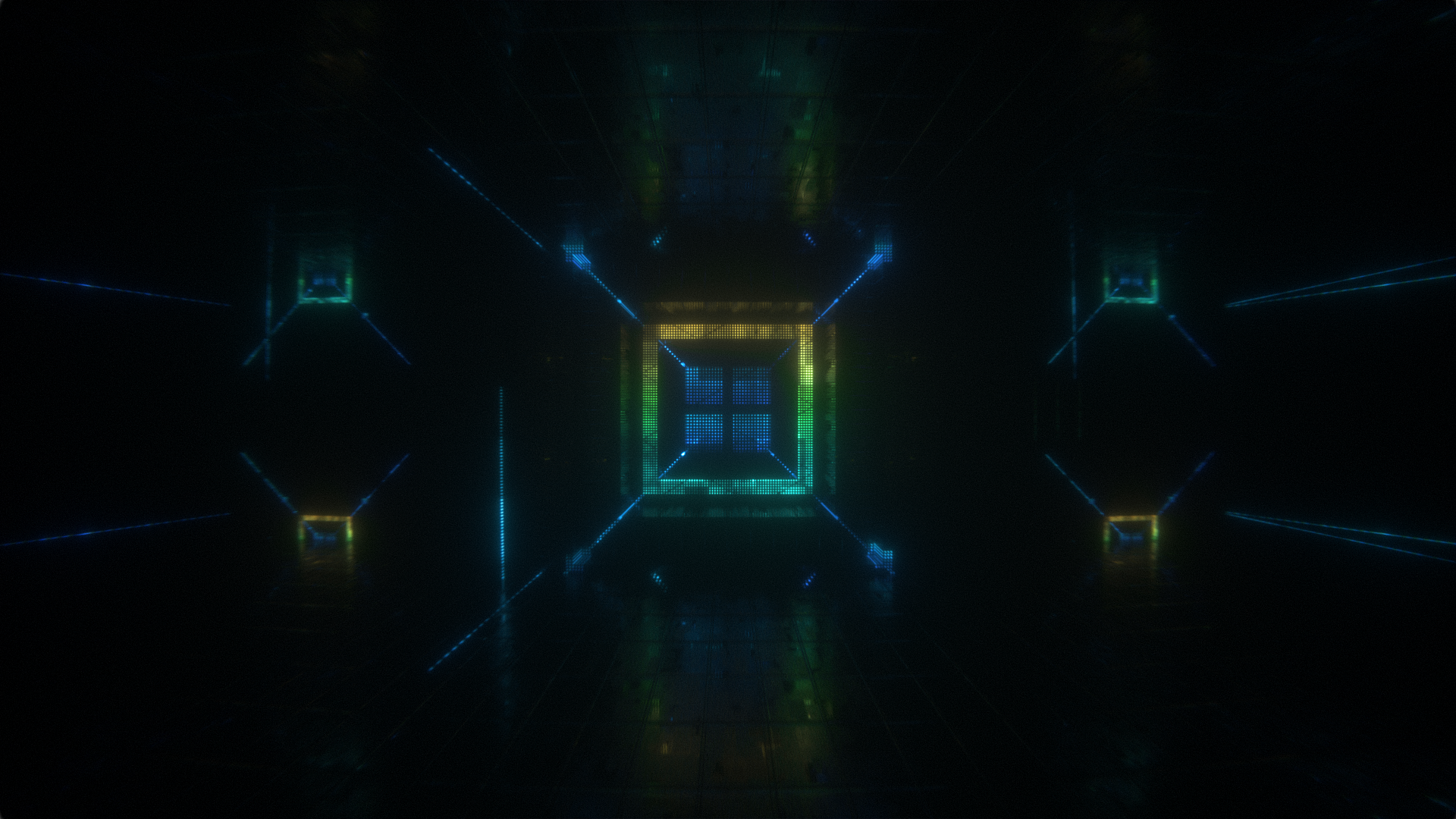 Abstract digital tunnel with glowing squares HD Wallpaper