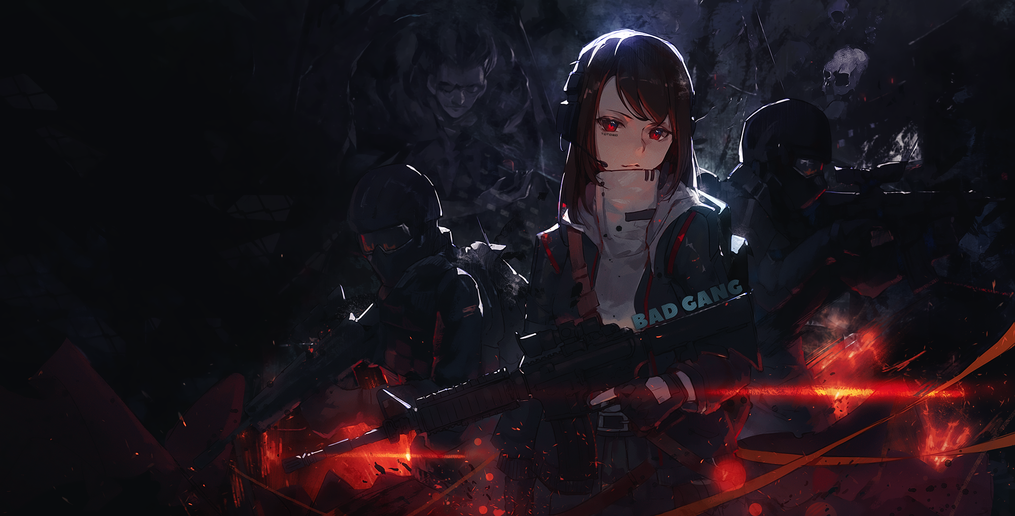 Anime girl with red eyes and guns HD Wallpaper