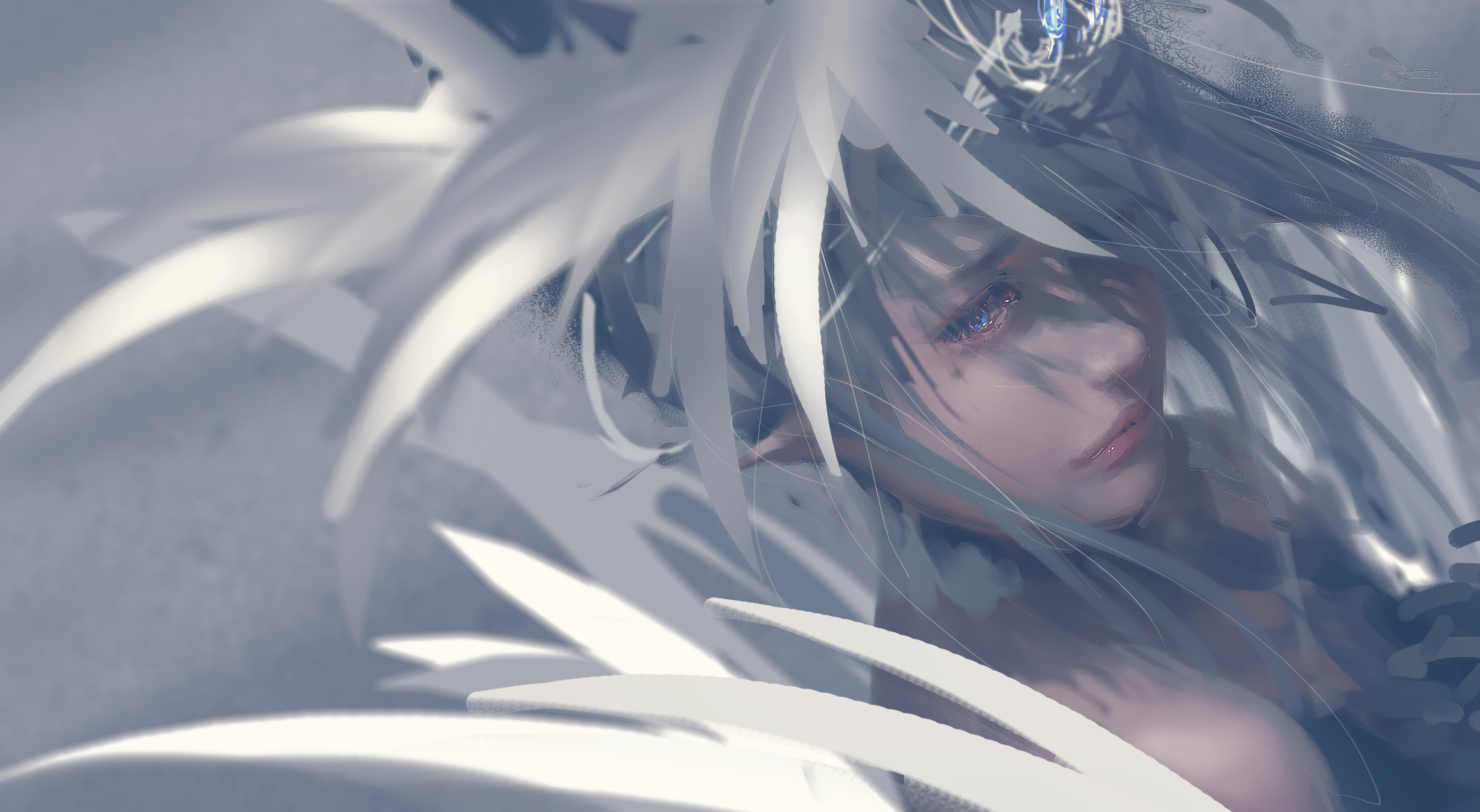 Artwork of an elven woman with blue eyes by WLOP HD Wallpaper
