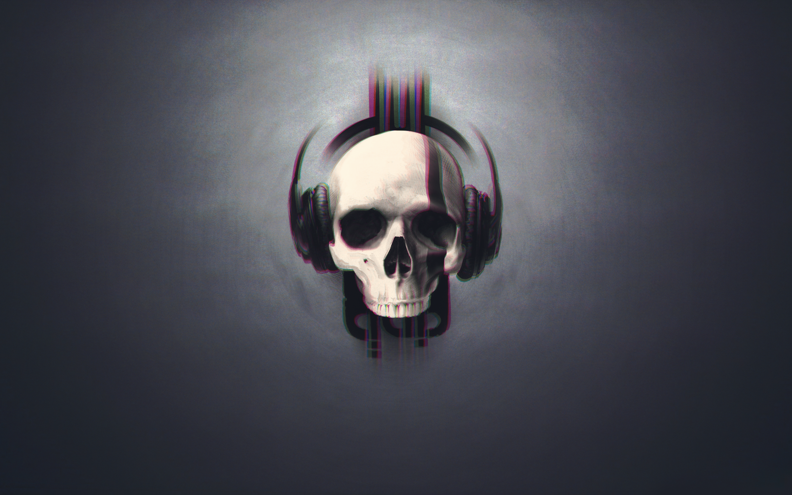 Glitch art skull with headphones HD Wallpaper