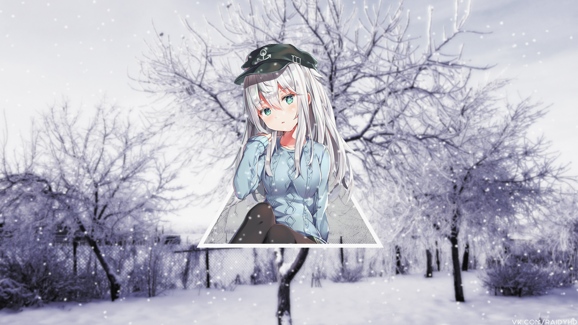Anime girl in winter landscape HD Wallpaper