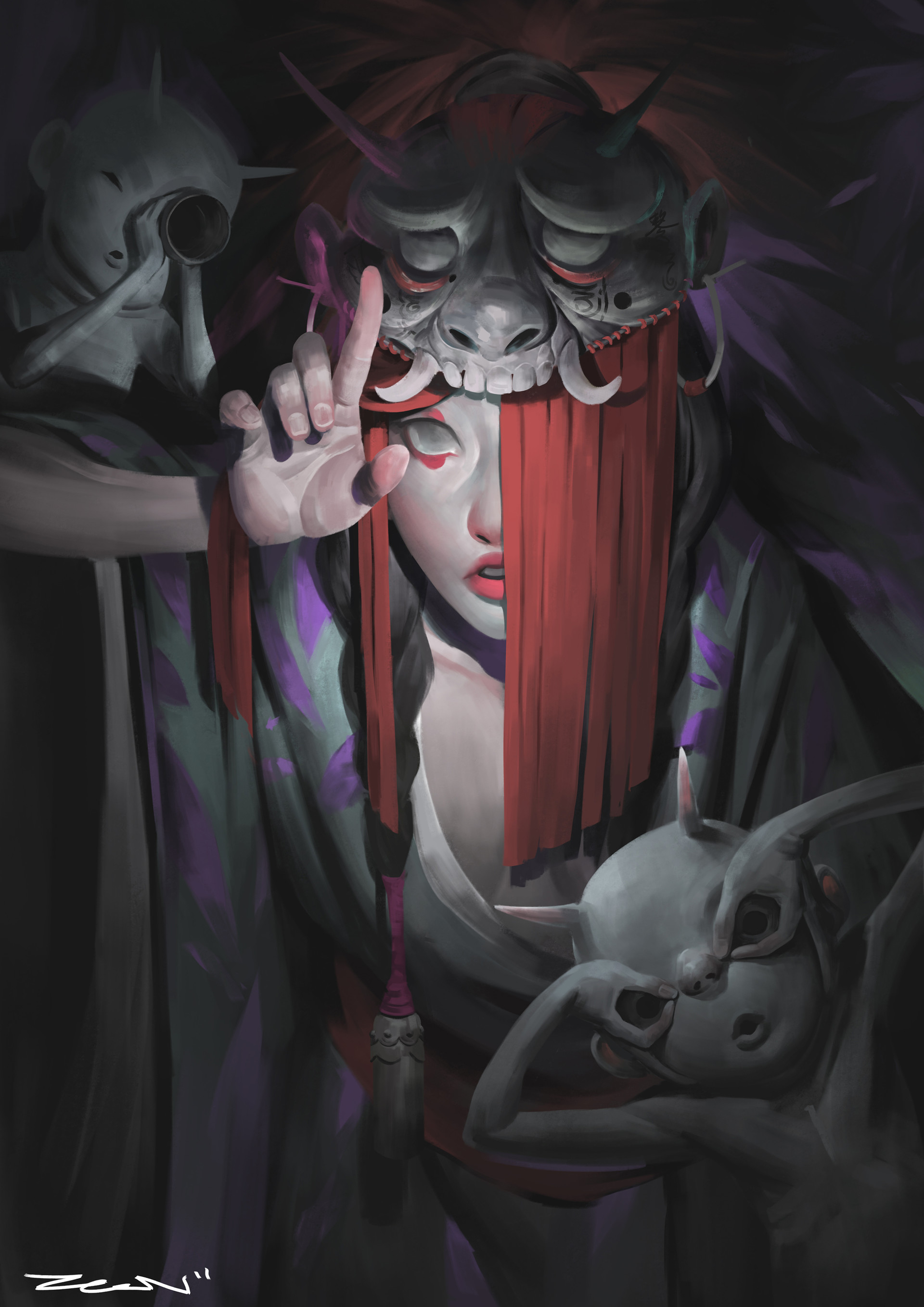 Woman in mask and traditional Japanese attire HD Wallpaper