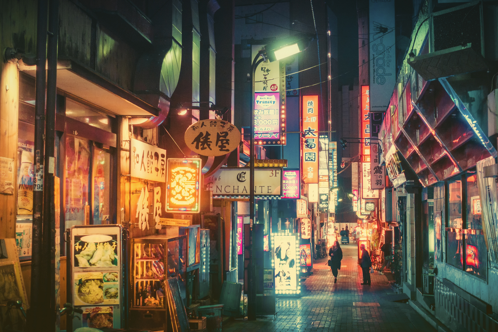 Night street with neon signs in Japan HD Wallpaper
