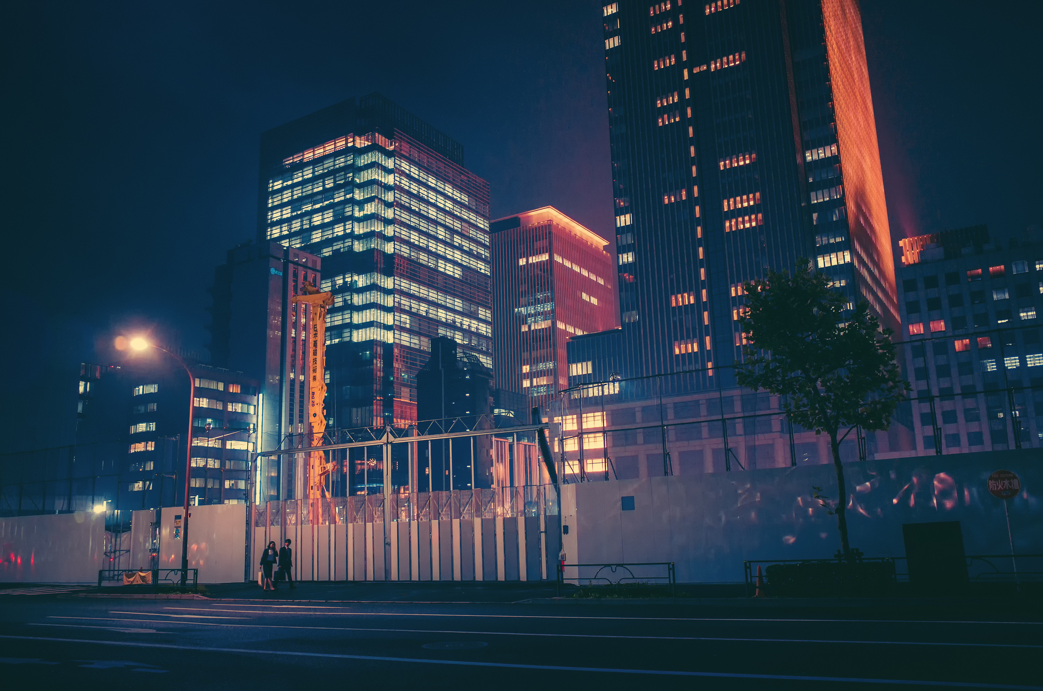 Night cityscape with illuminated skyscrapers in Japan HD Wallpaper