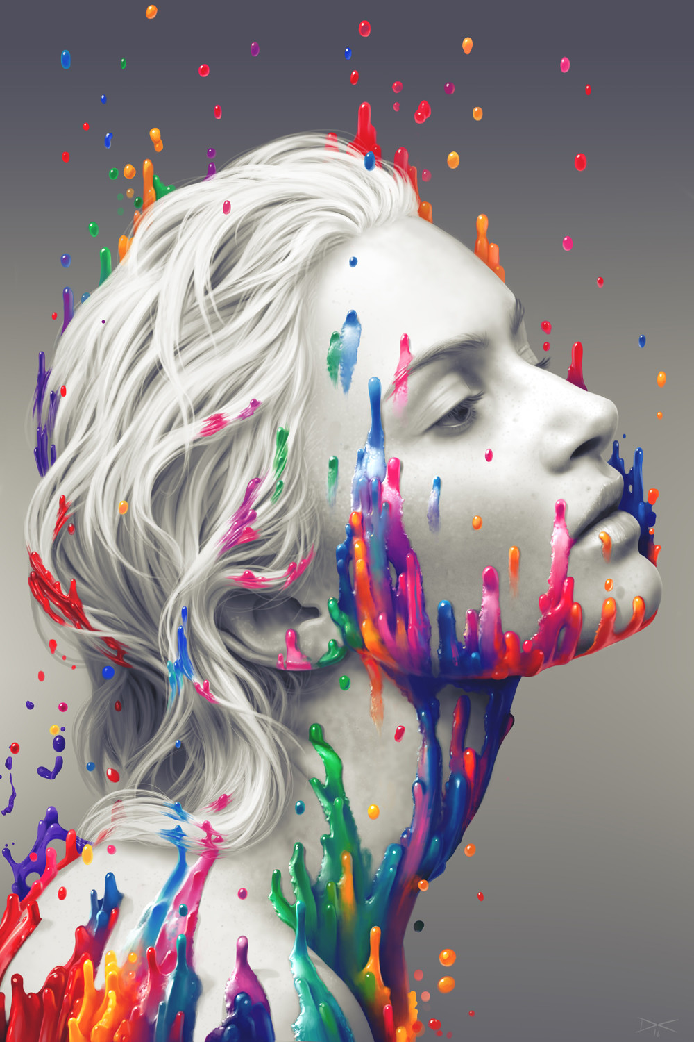 Woman with colorful paint splashes HD Wallpaper