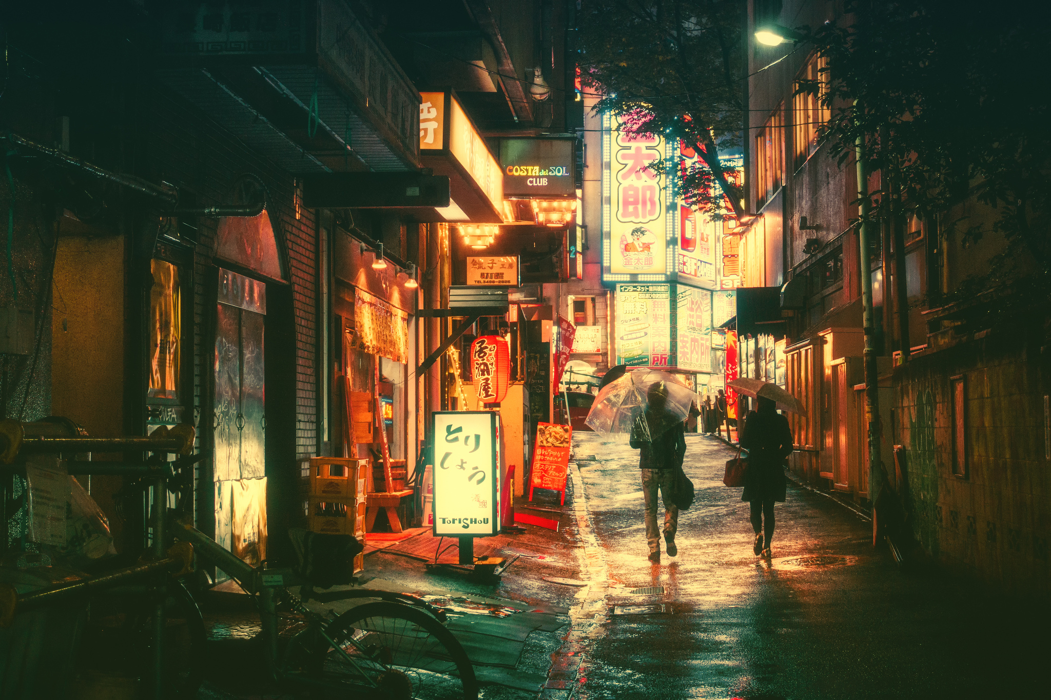 Night street in Japan with neon signs HD Wallpaper
