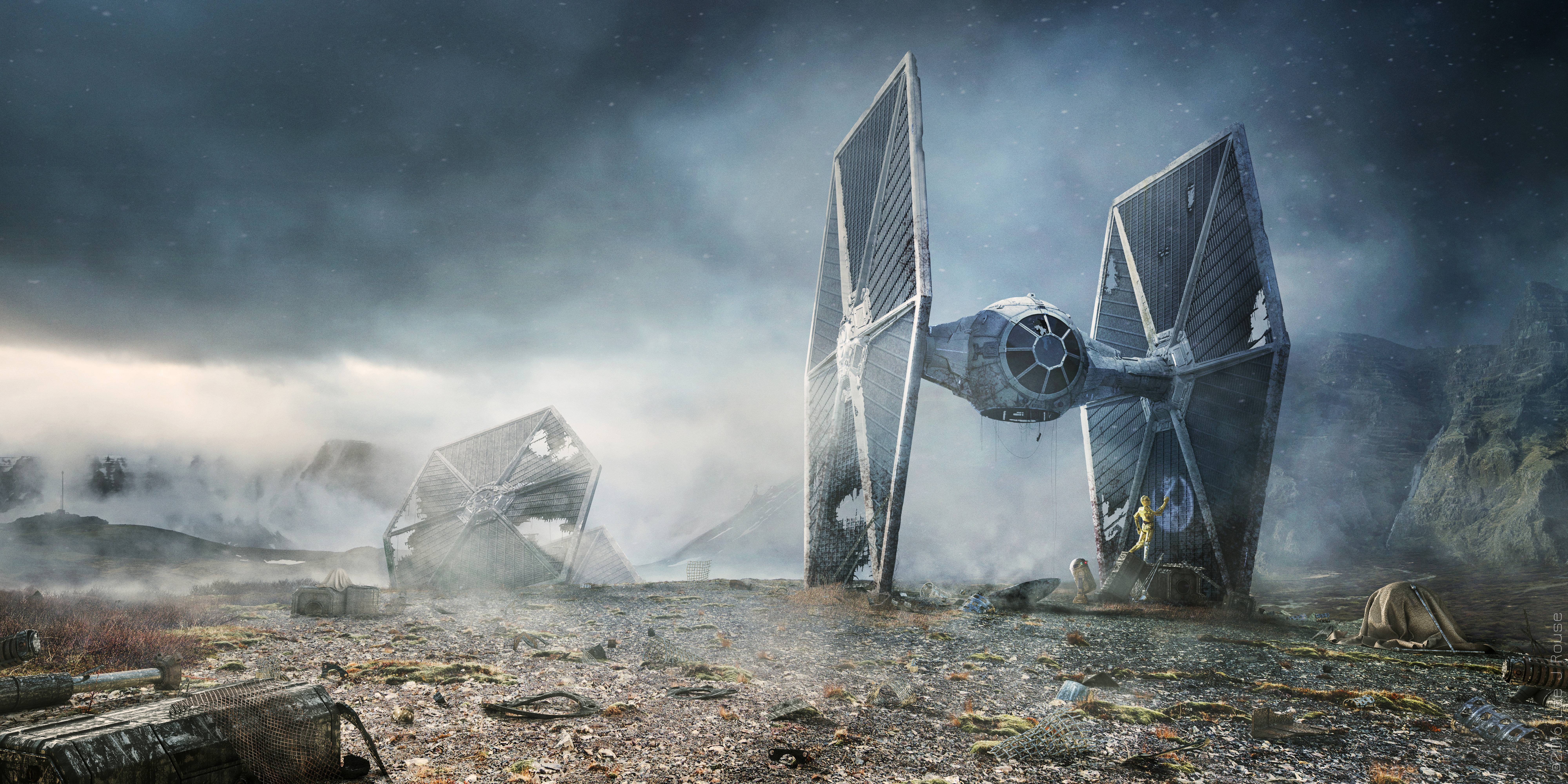 Crashed TIE Fighters on a desolate planet HD Wallpaper