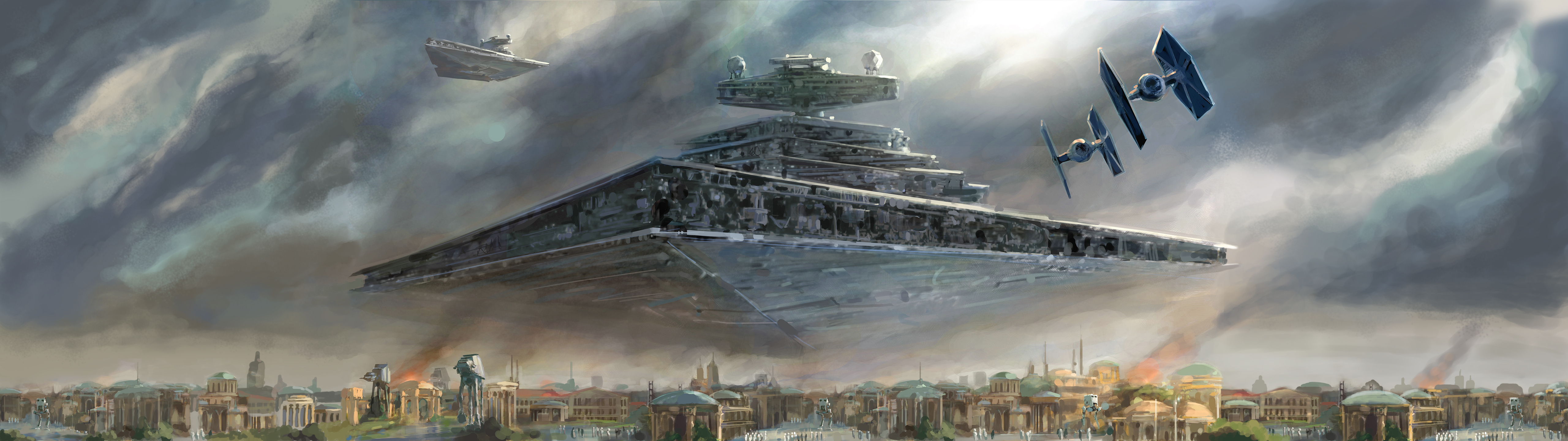 Star Wars, TIE Fighter, painting, Naboo, Star Destroyer, AT-AT Walker HD Wallpaper