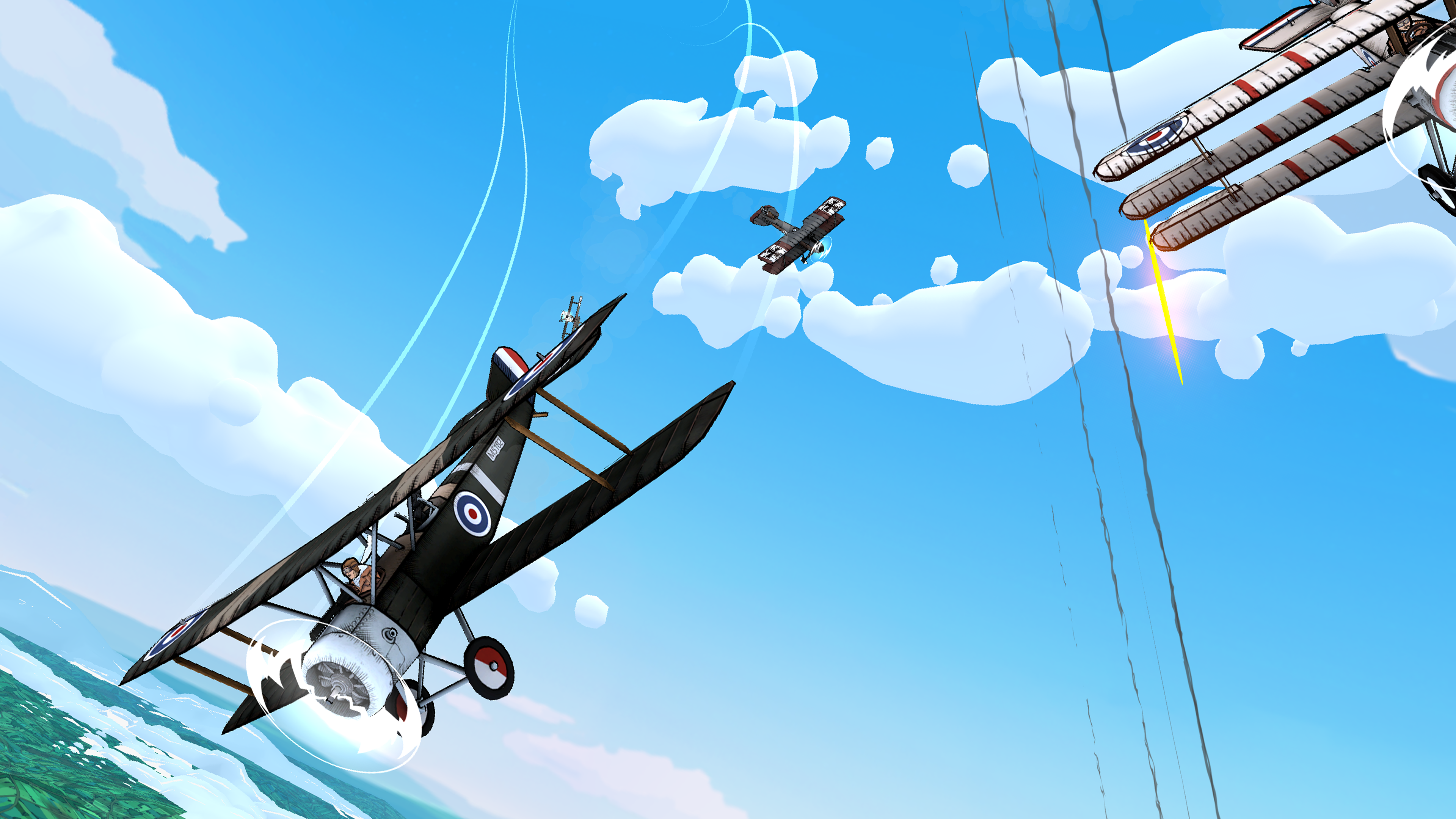Biplanes in aerial combat in Skies of Fury DX HD Wallpaper