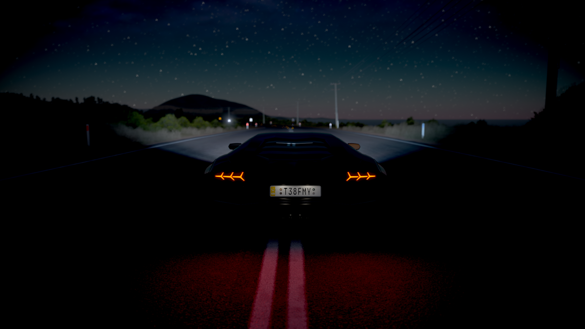 Lamborghini Aventador S driving on a road at night HD Wallpaper