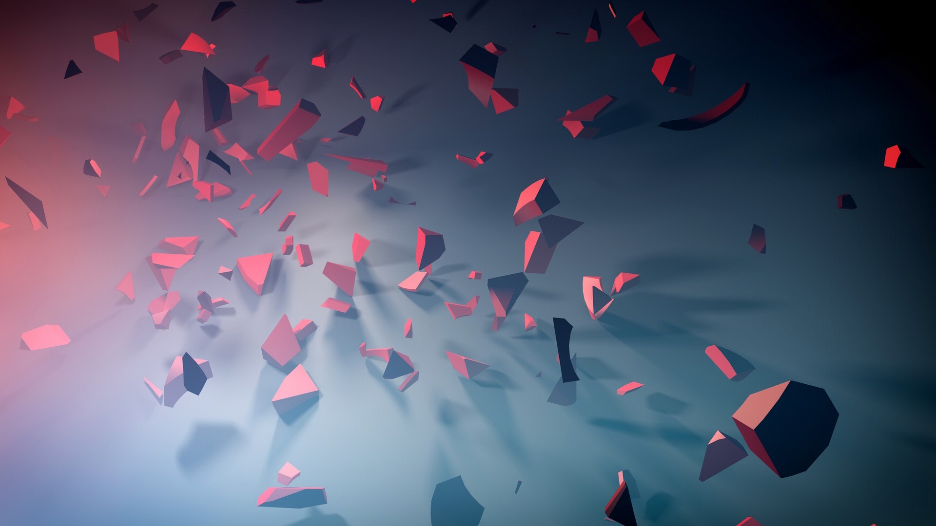 Abstract red geometric shards floating in a gradient light HD Wallpaper