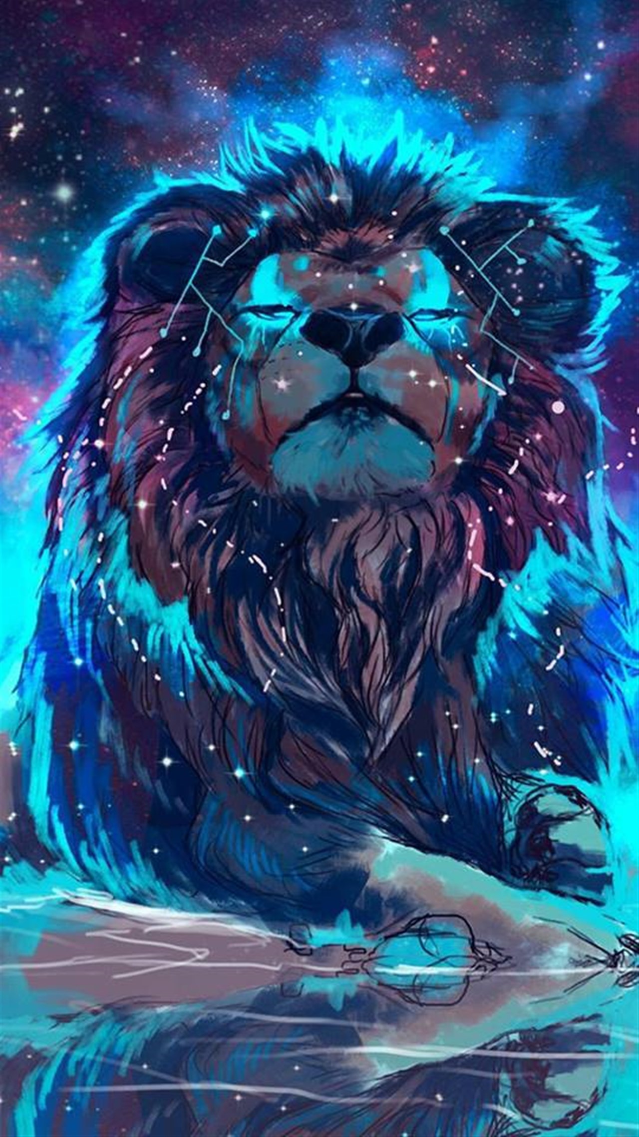 Cosmic Lion with Constellation Markings HD Wallpaper