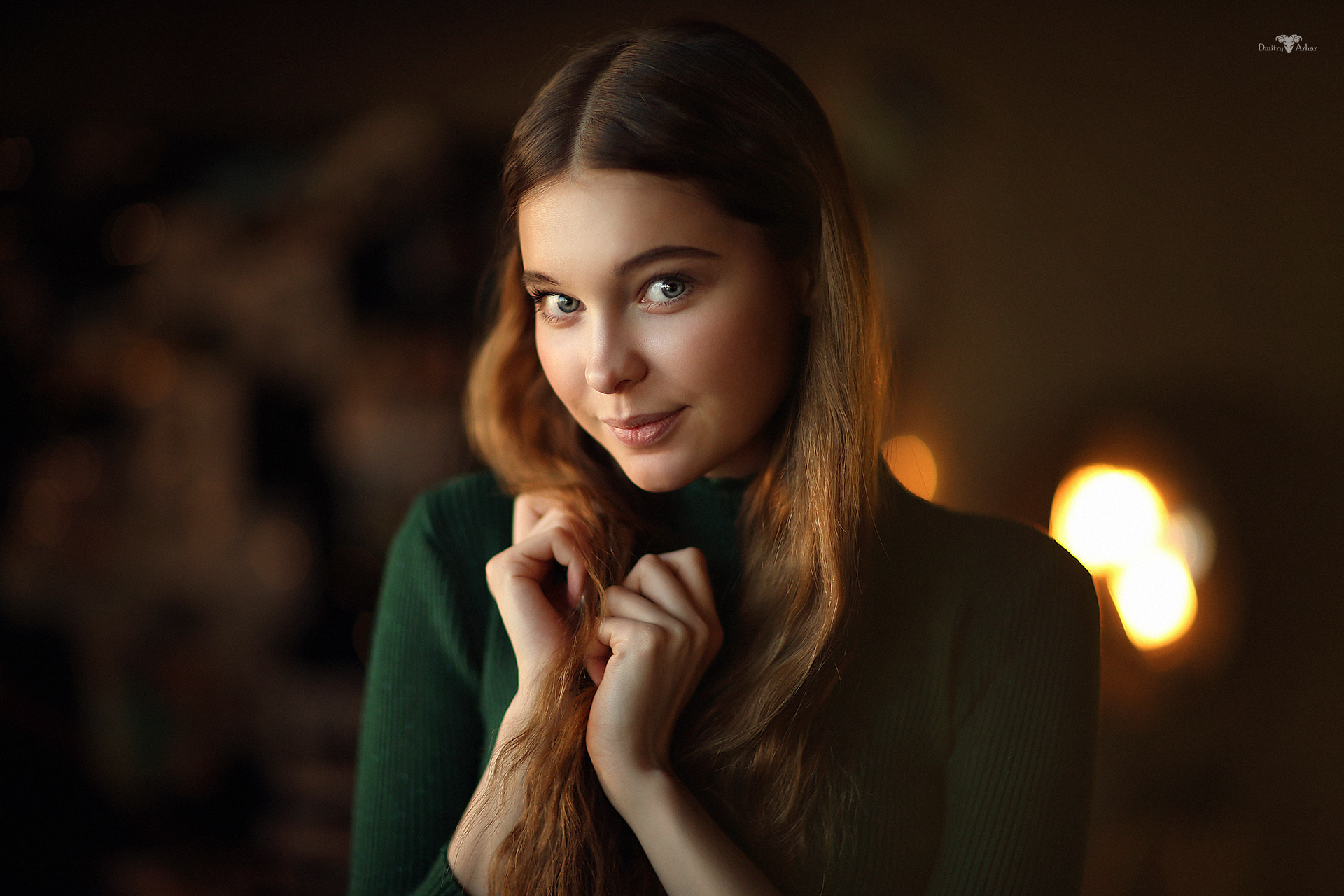 Portrait of a young woman with long brown hair HD Wallpaper