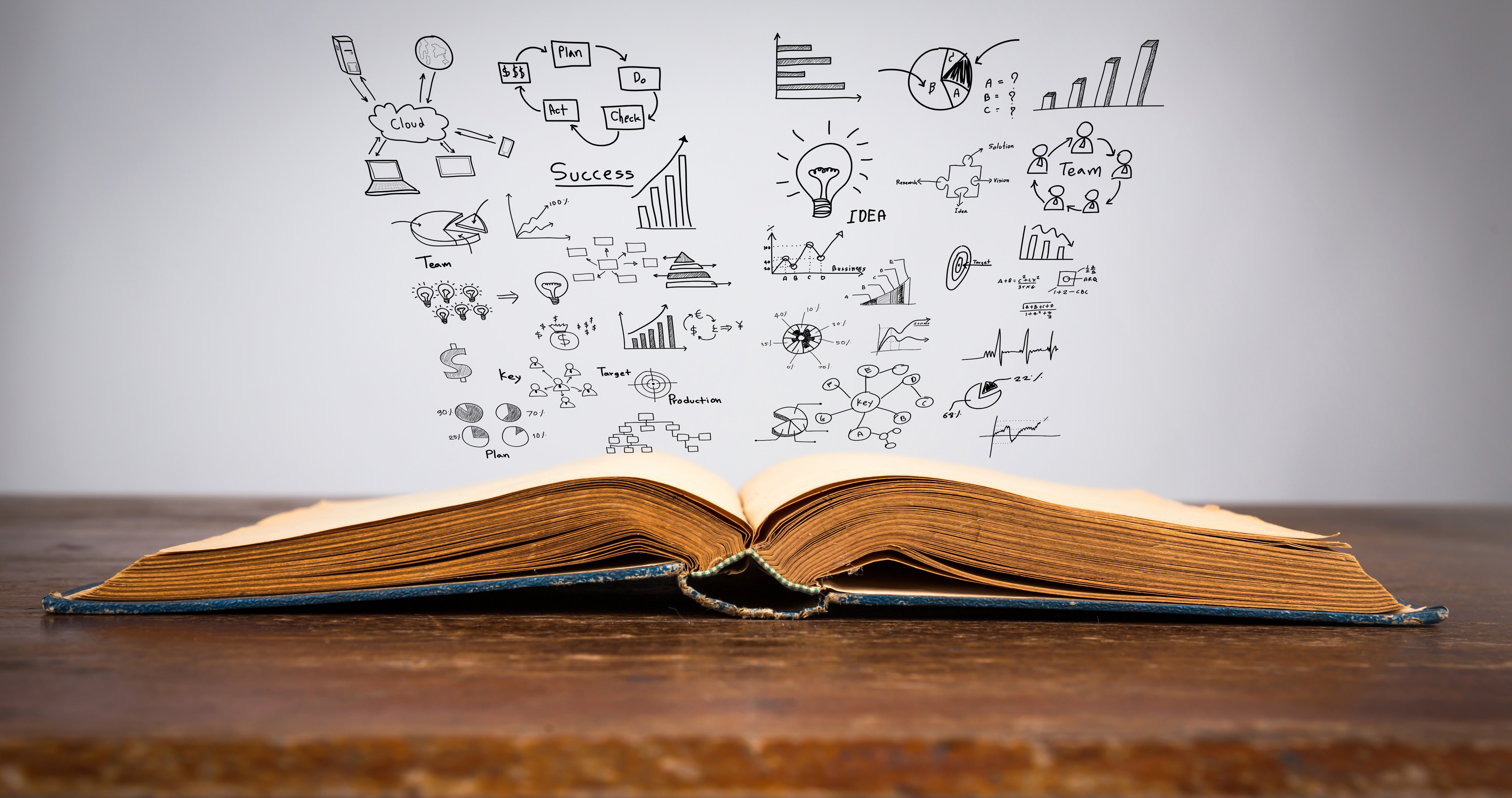 Open book with business charts and diagrams HD Wallpaper