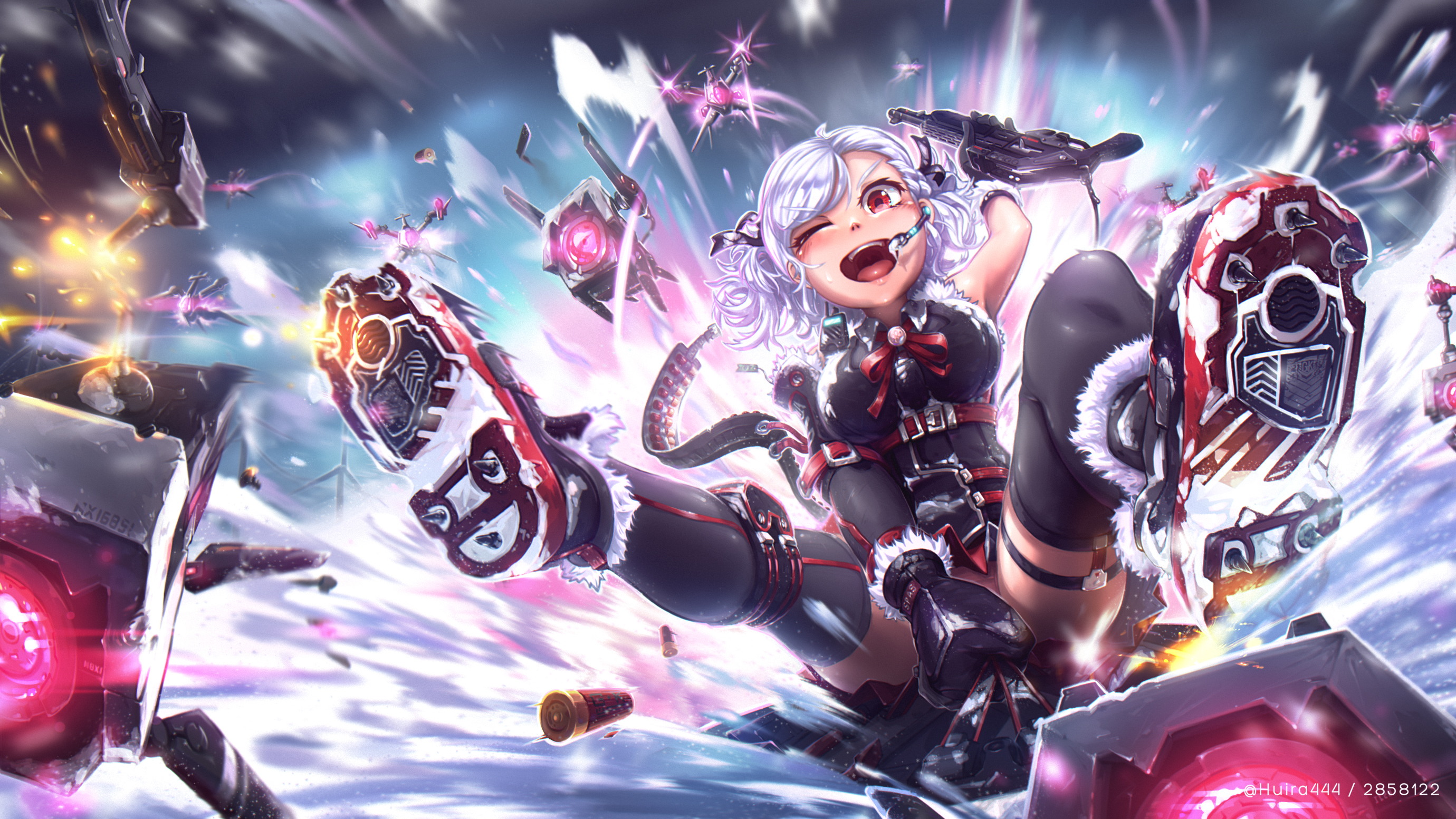 Anime girl in combat with robots HD Wallpaper
