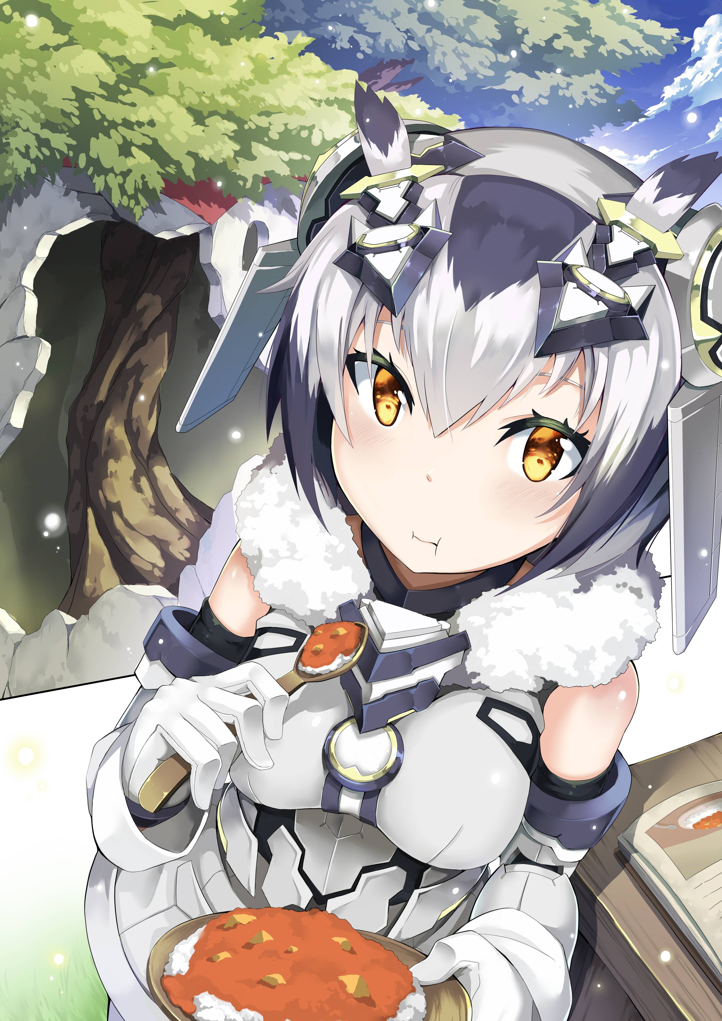 Northern White-Faced Owl from Kemono Friends eating curry HD Wallpaper