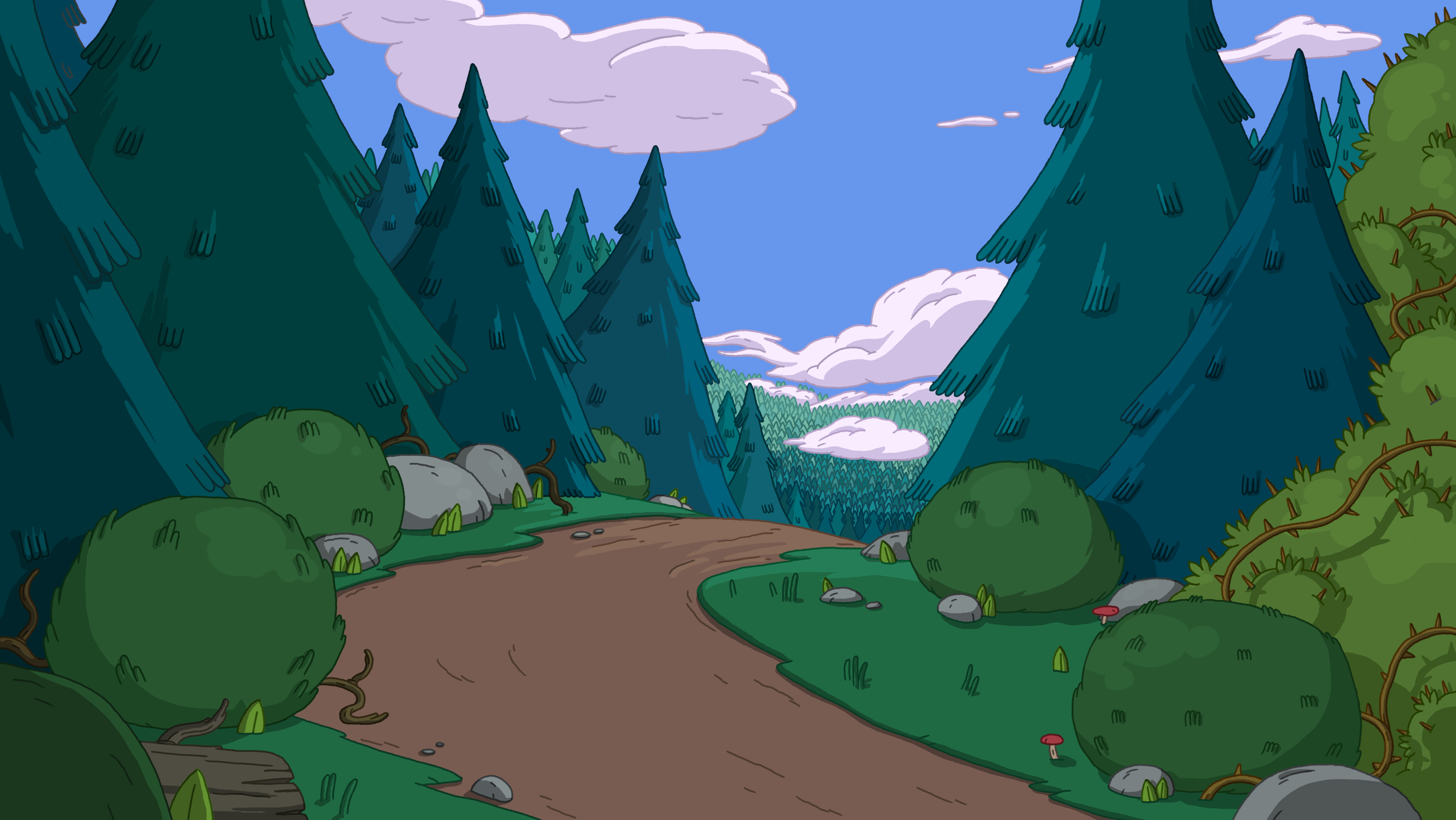 Adventure Time pathway through a forest HD Wallpaper